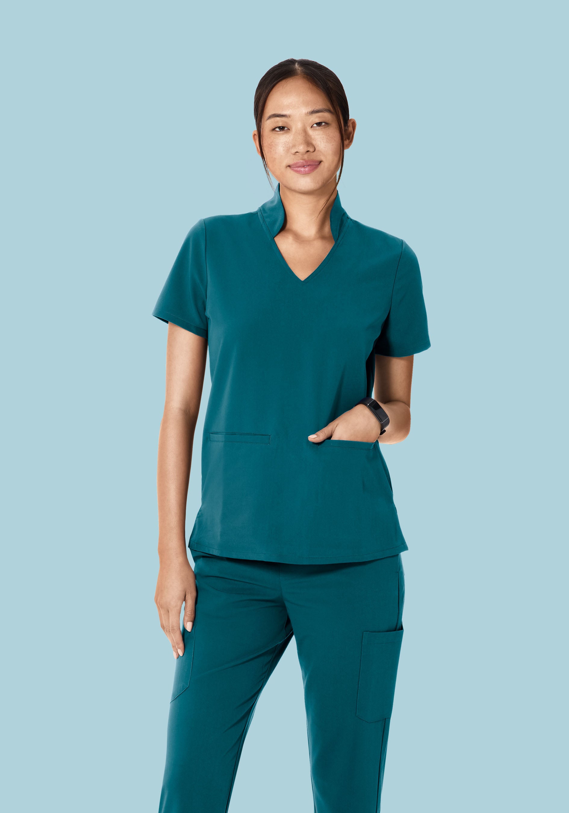 Multi Wear Collar Top Caribbean Blue