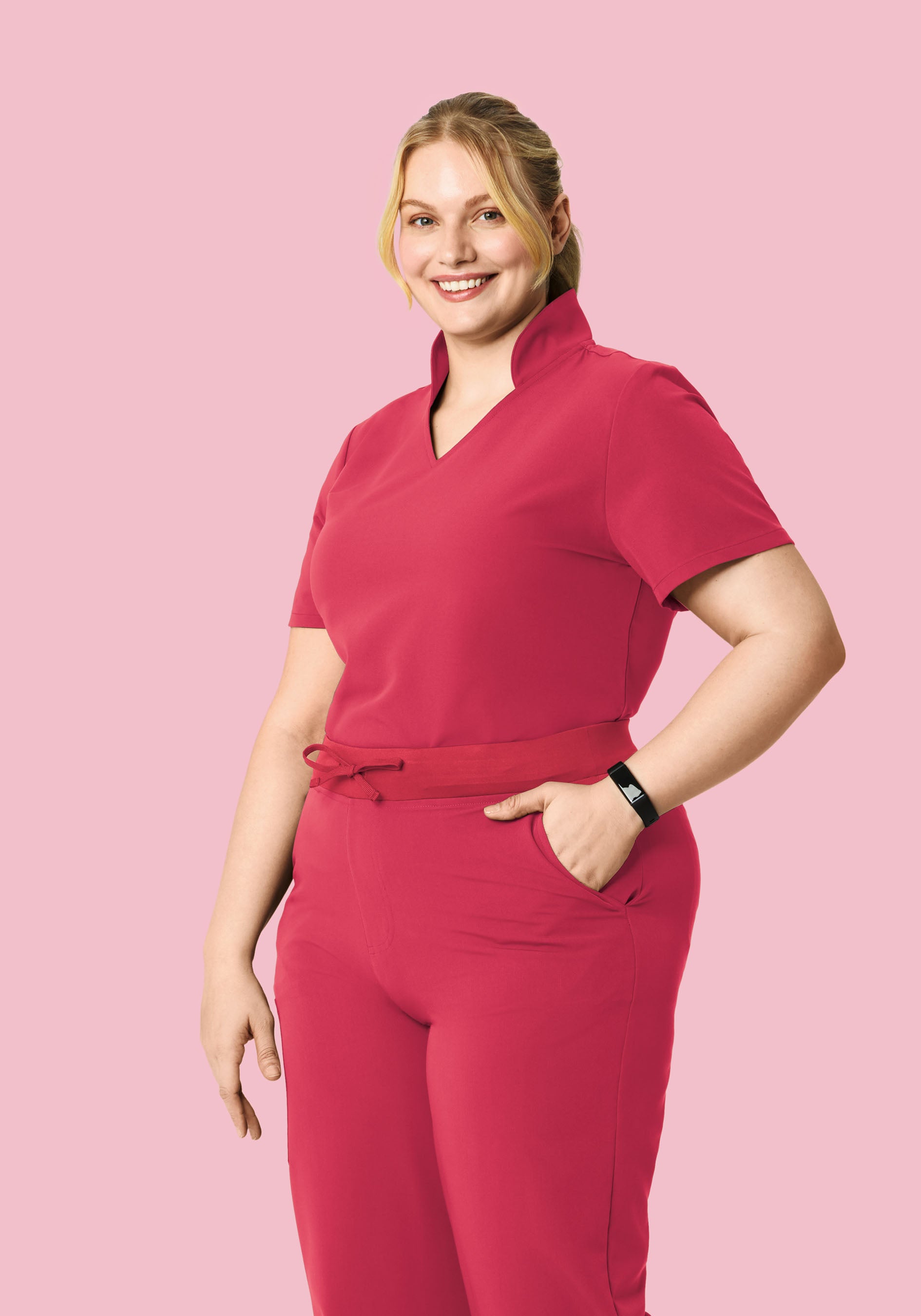 Multi Wear Collar Top Deep Rose