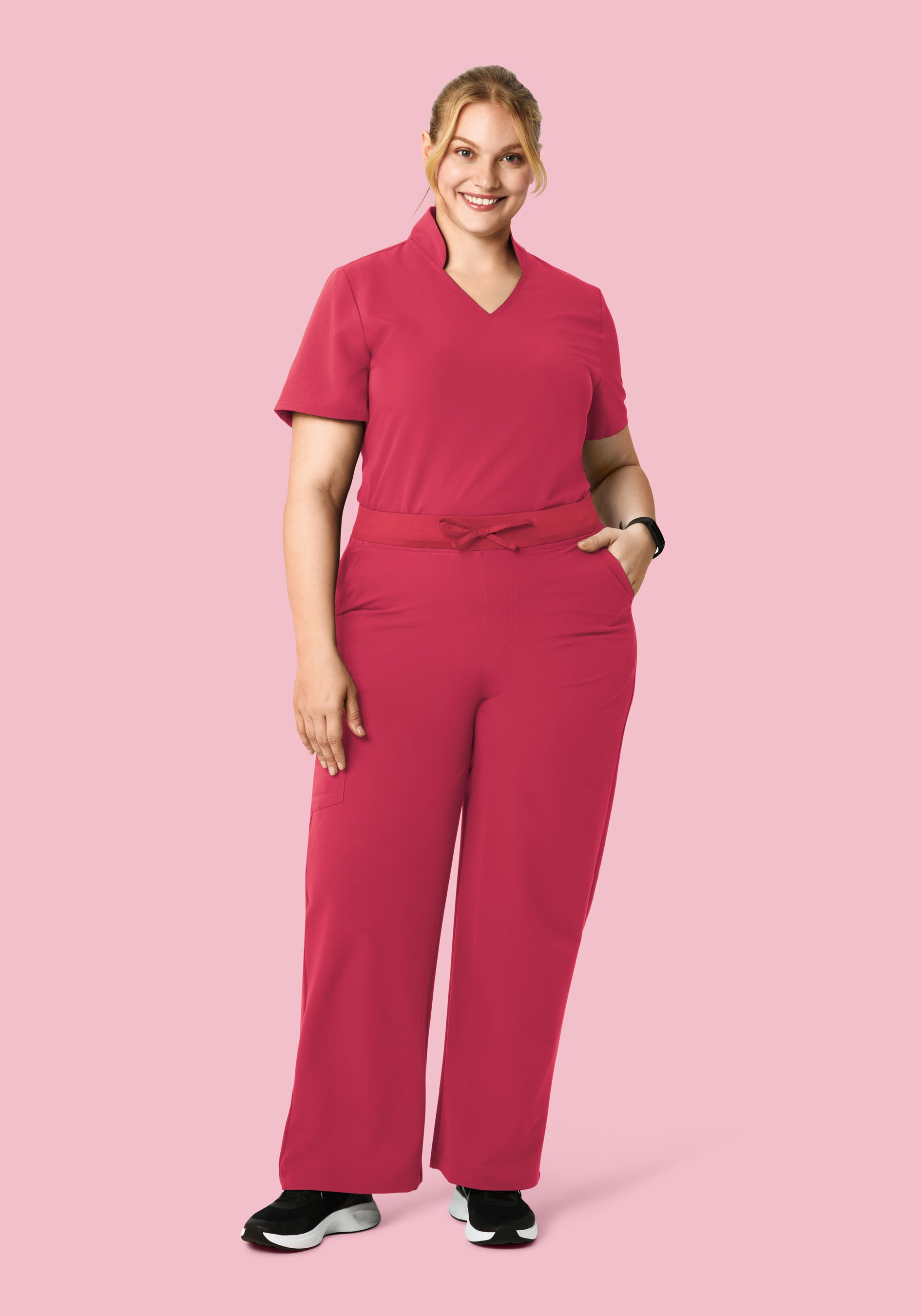 Women's High Waisted Wide Leg Scrub Pants - Deep Rose | Mandala Scrubs