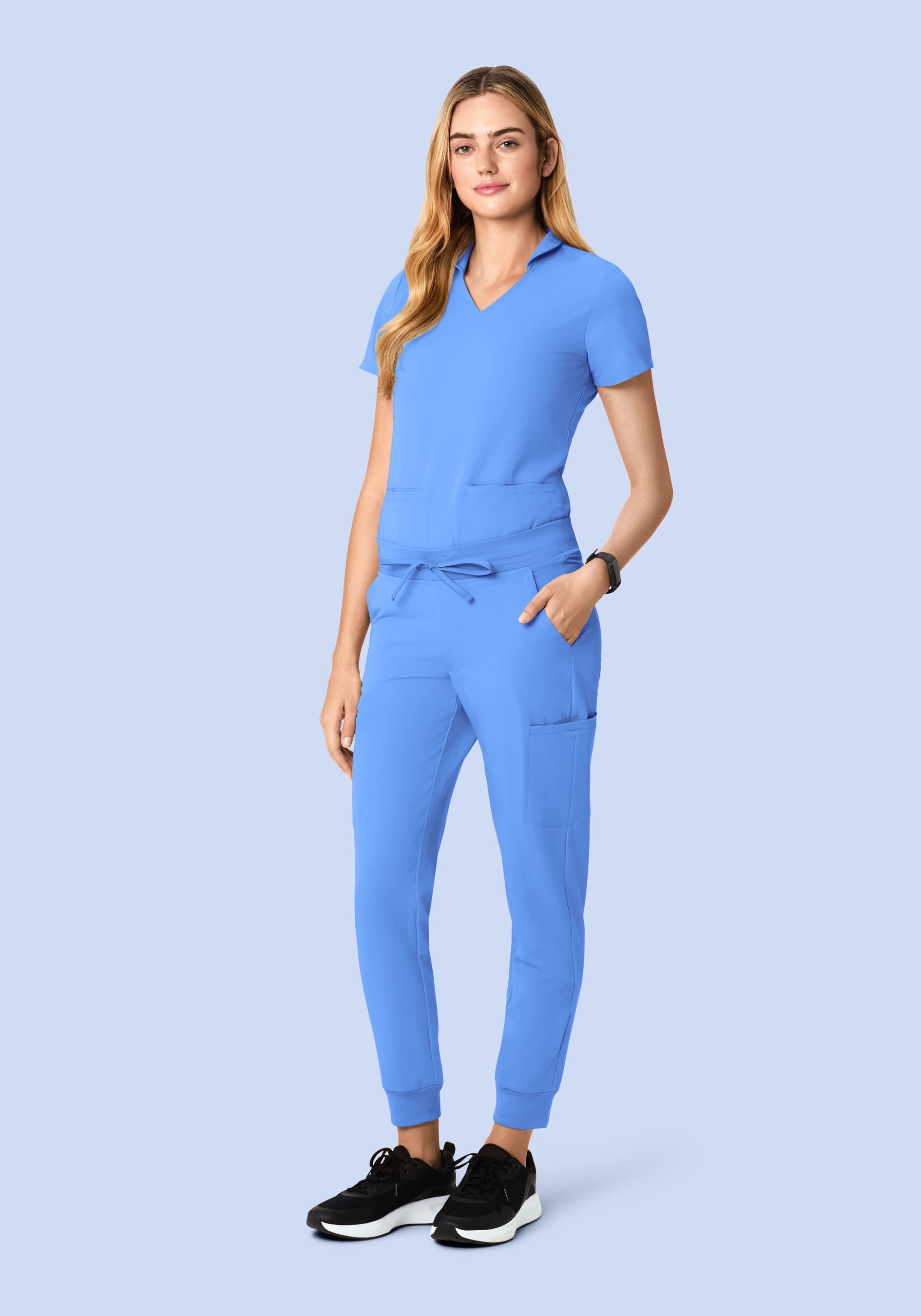 Women's Mid-Rise 11-Pocket Jogger Scrub Pants - Ceil Blue