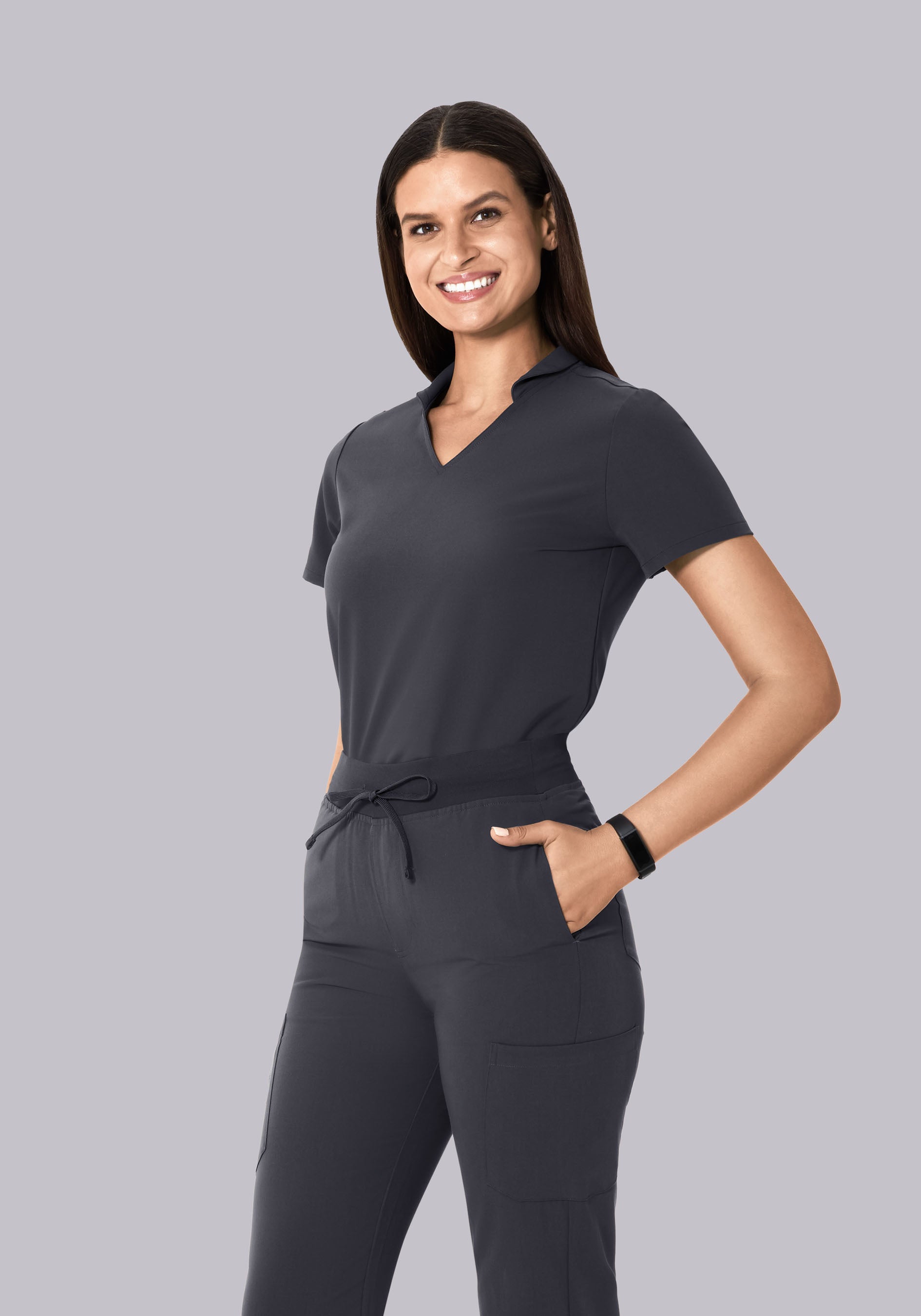 Women's Multi-Wear Collar Top - Pewter | Mandala Scrubs