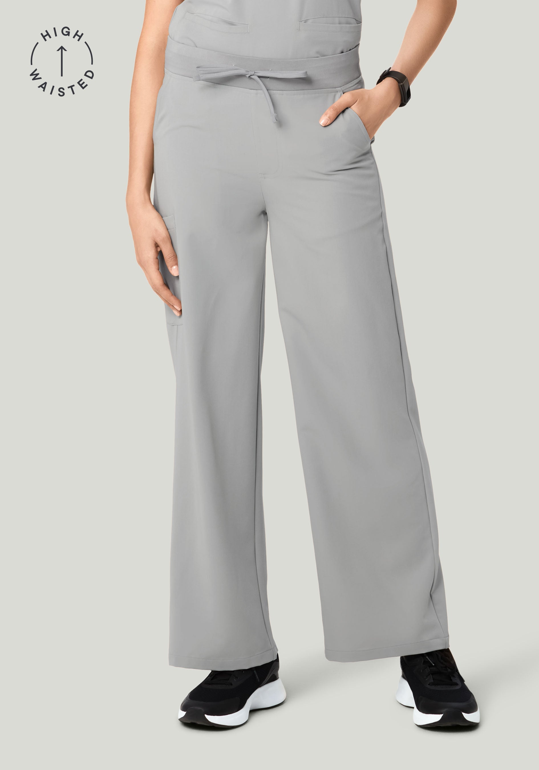 Women's High Waisted Wide Leg Scrub Pants - Cloud | Mandala Scrubs