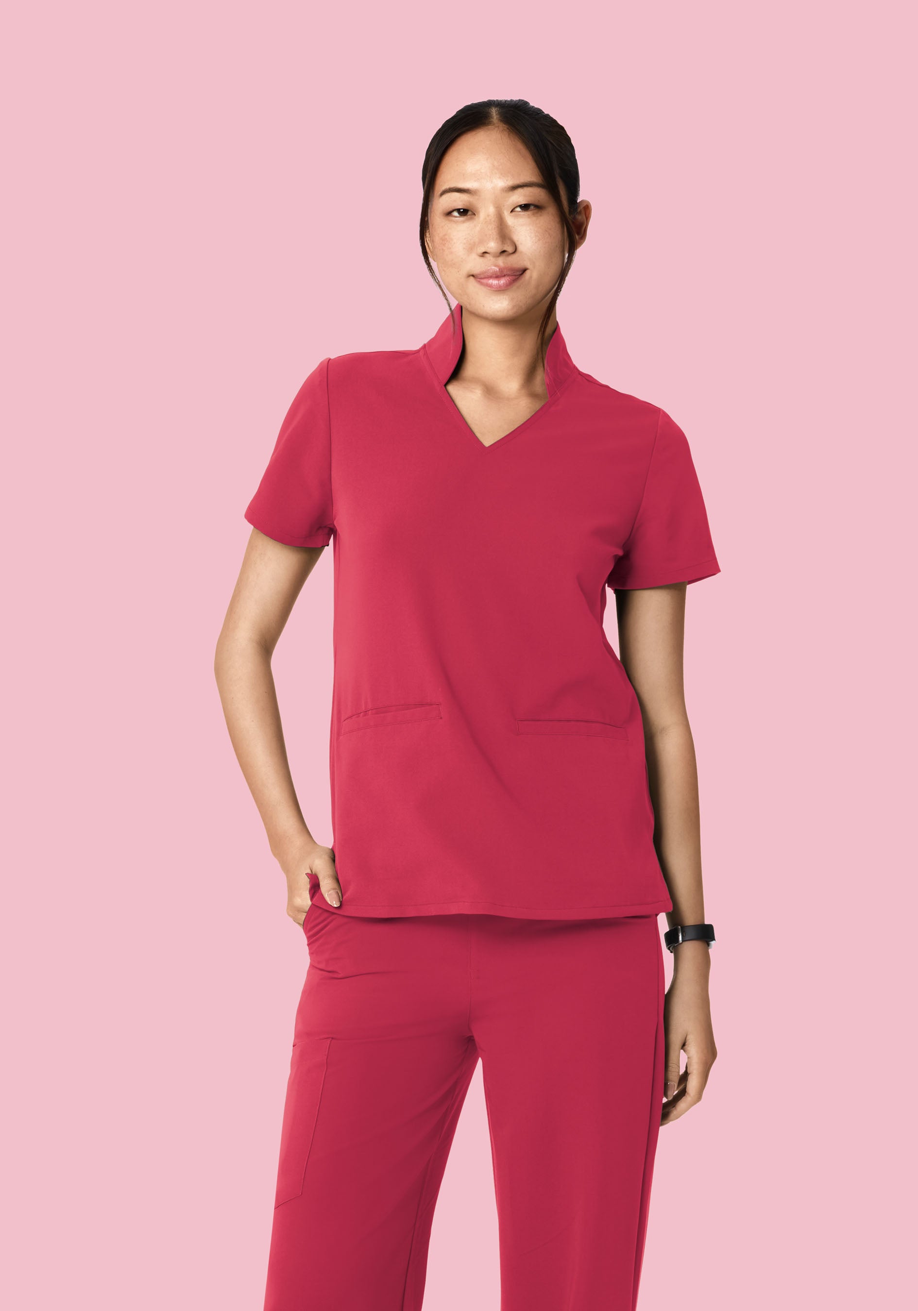 Multi Wear Collar Top Deep Rose