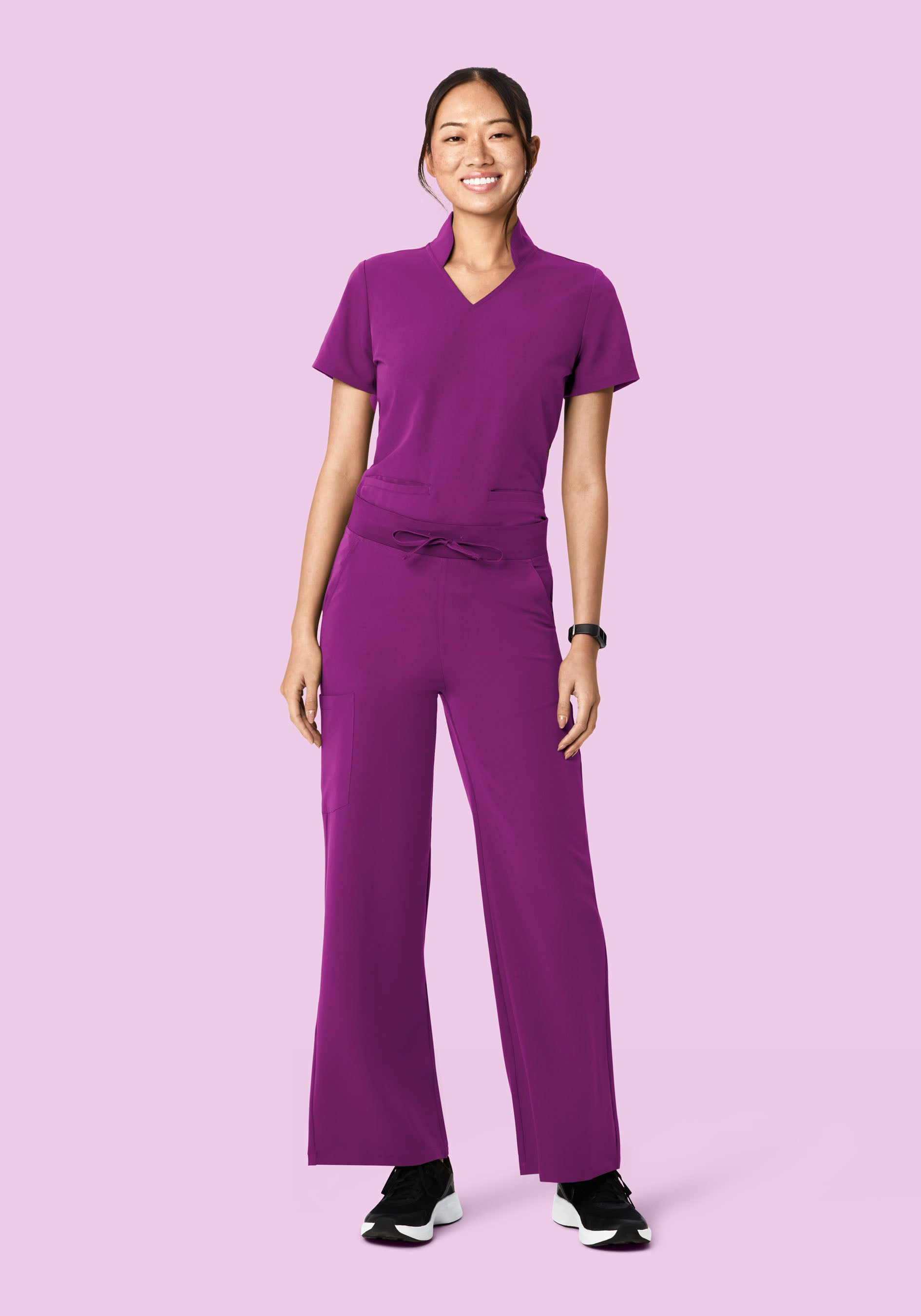 Women's High Waisted Wide Leg Scrub Pants - Dark Orchid | Mandala