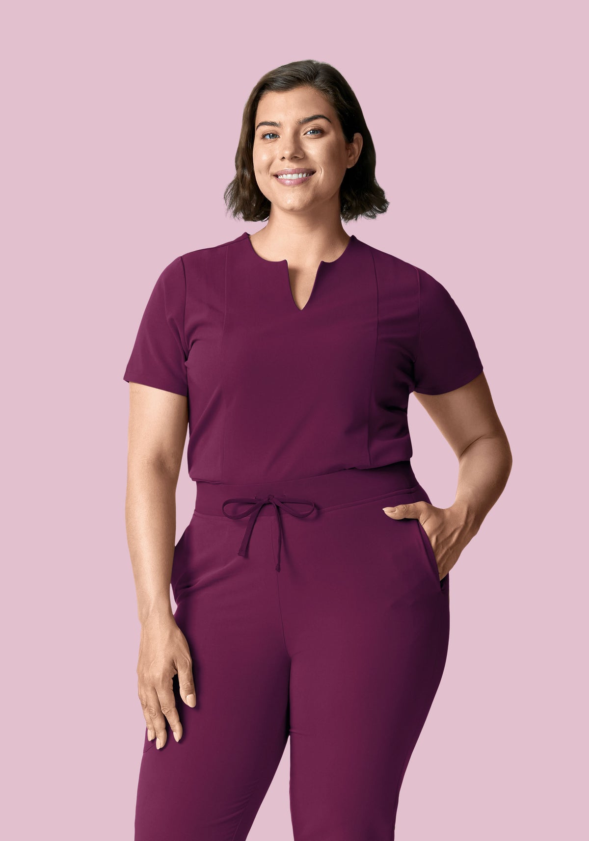 5 Pocket Notch Neck Top Plum