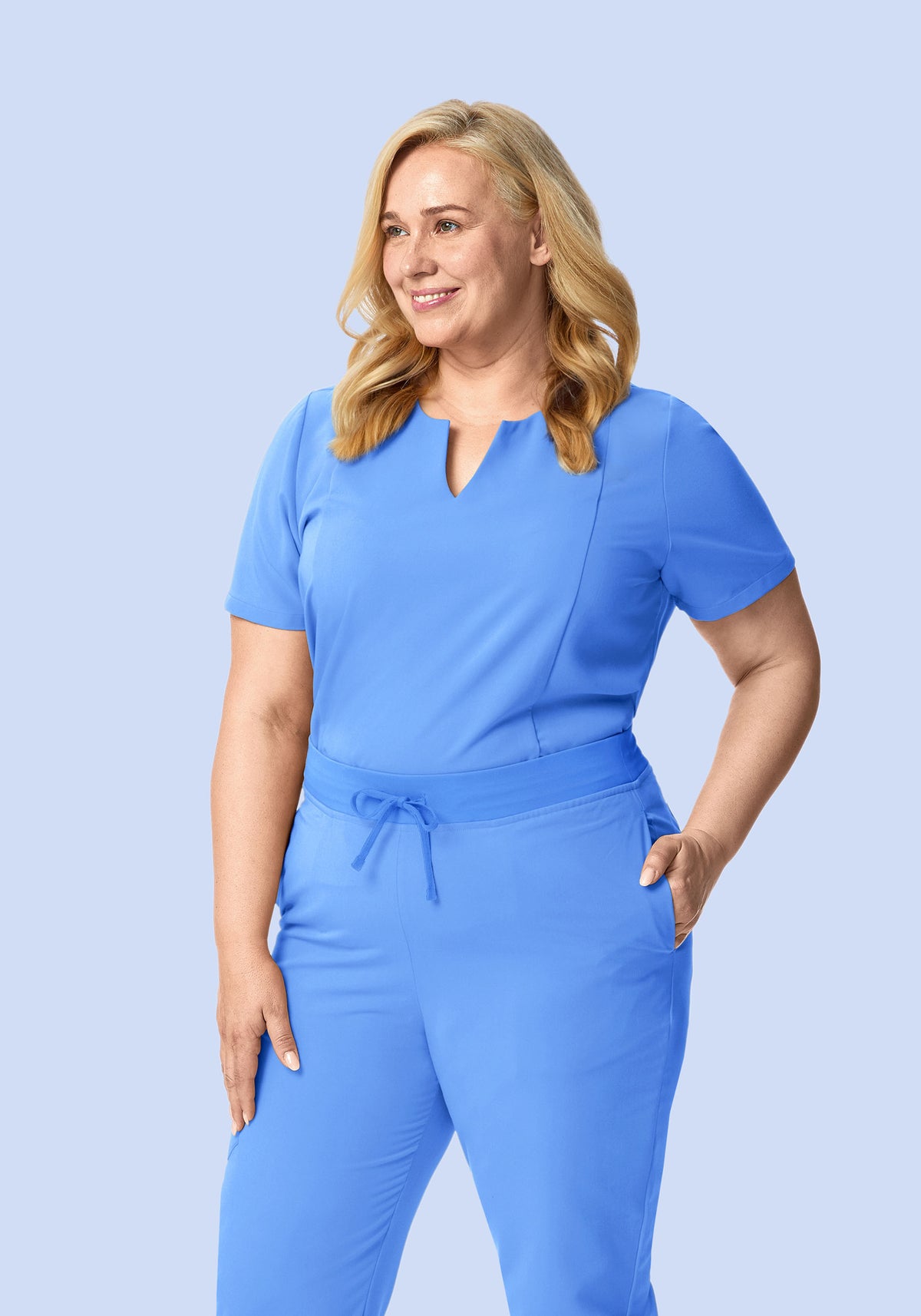 5 Pocket Notch Neck Top Ceil Blue
