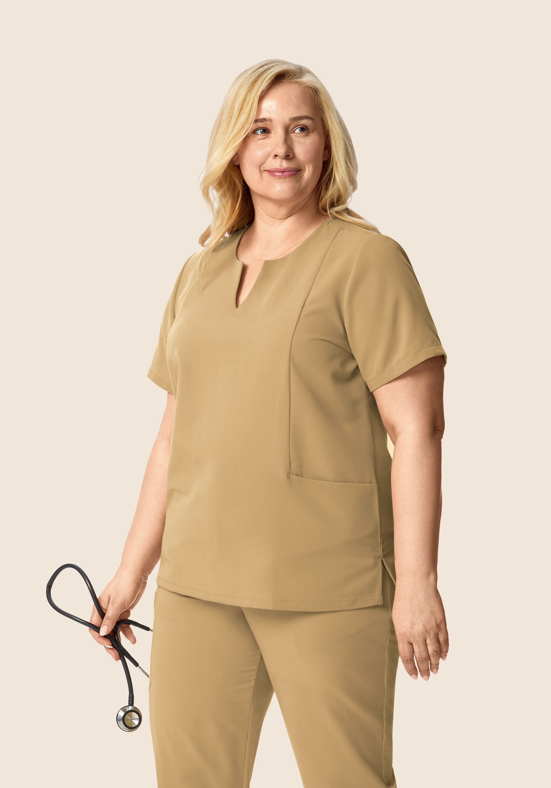 5 Pocket Notch Neck Top Latte