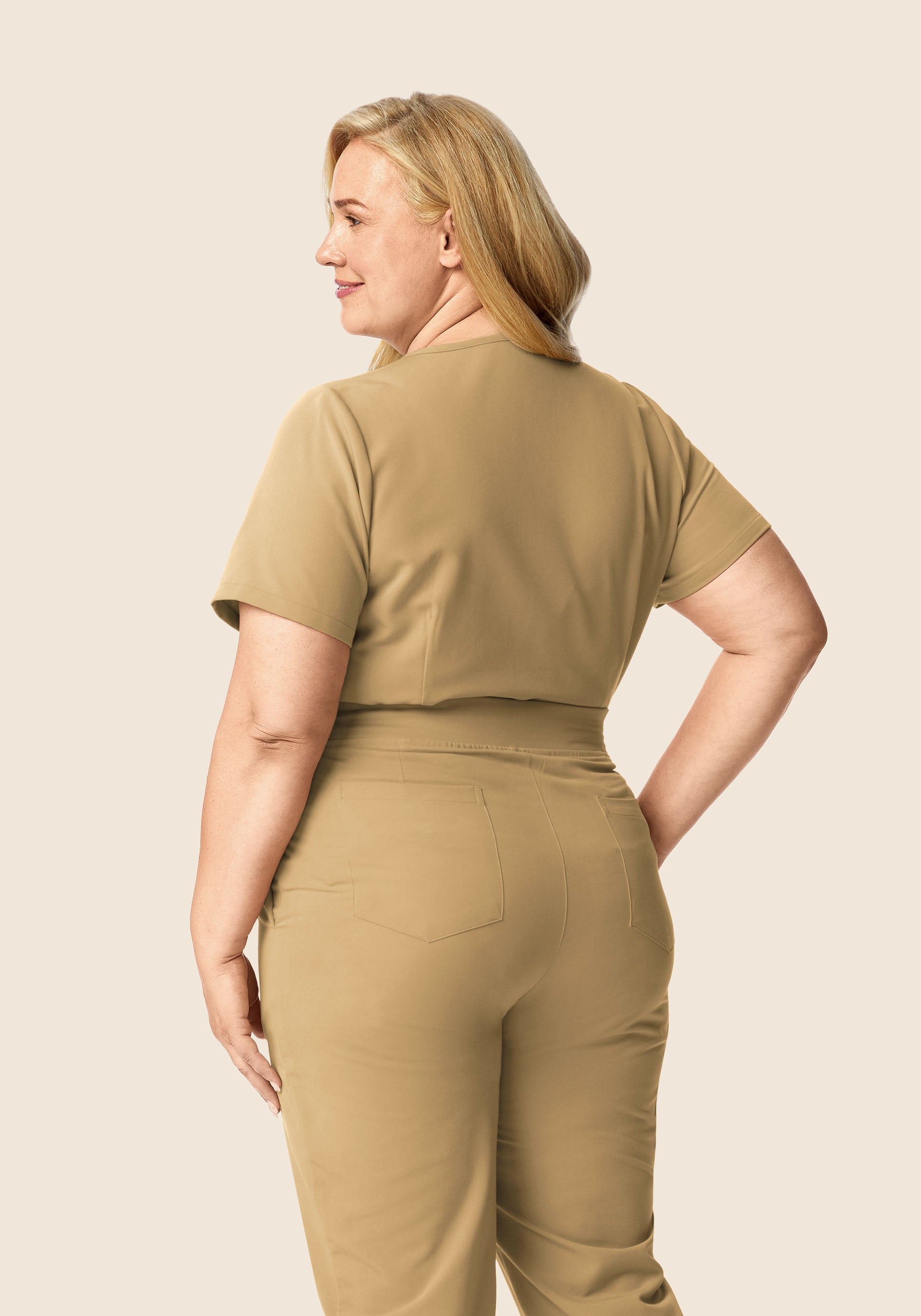 5 Pocket Notch Neck Top Latte