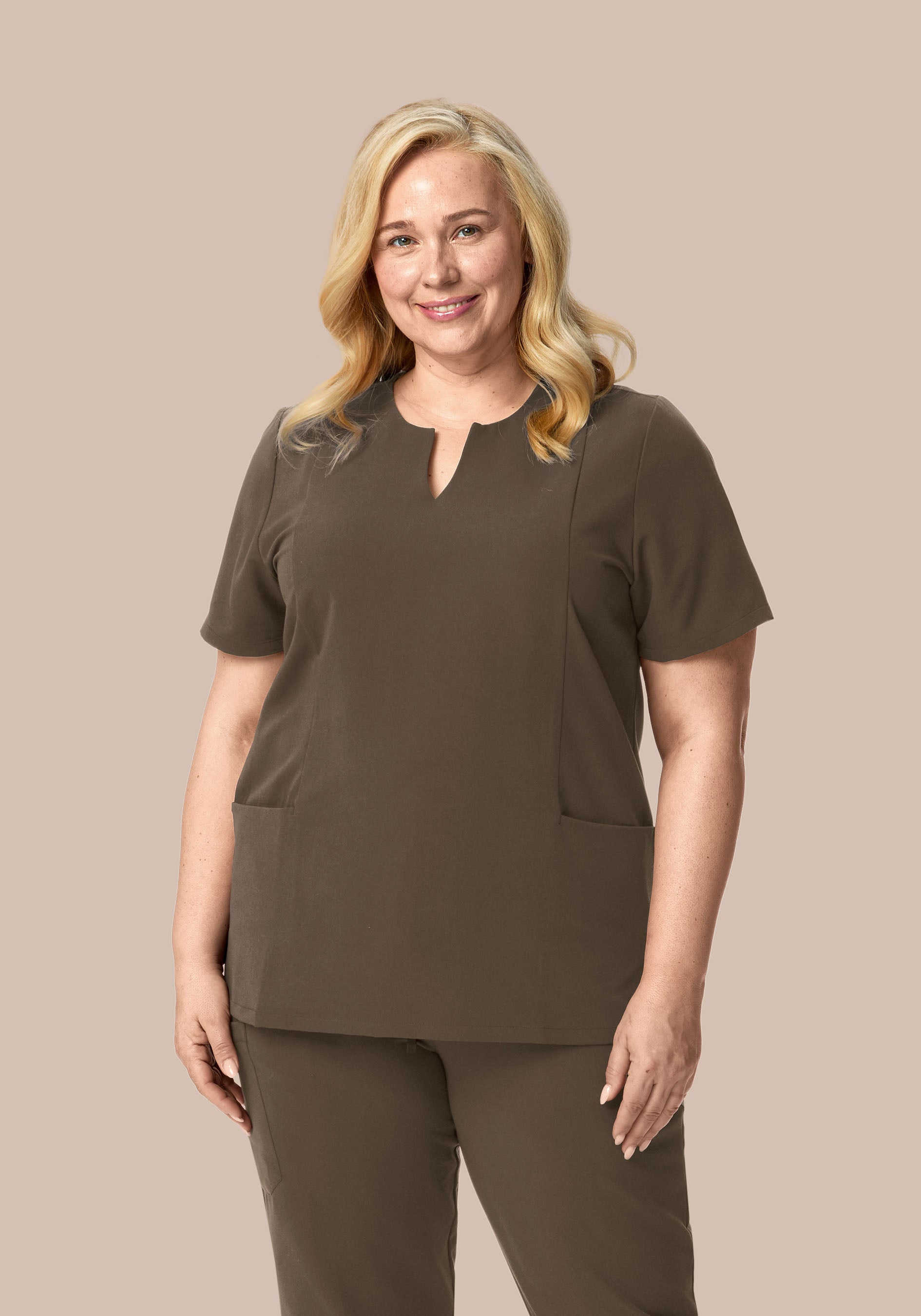 5 Pocket Notch Neck Top Truffle