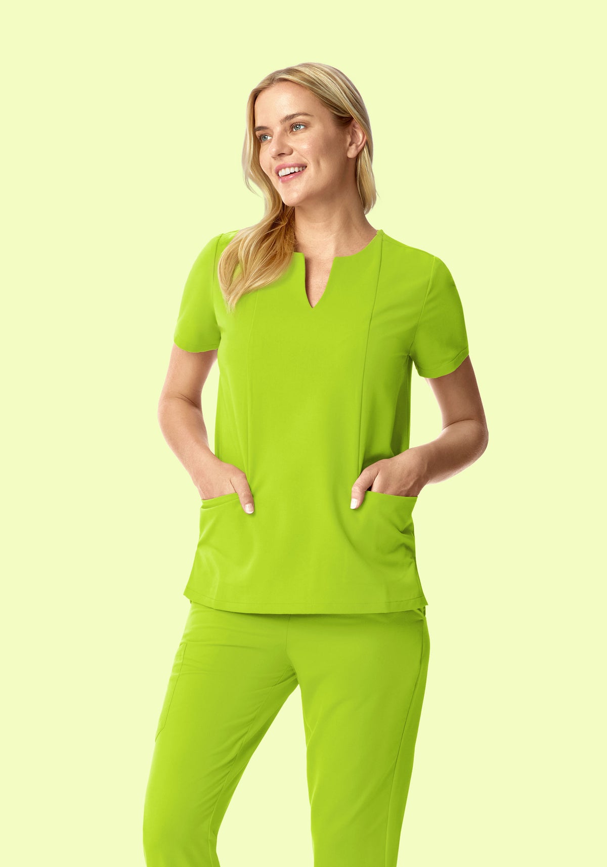 5 Pocket Notch Neck Top Apple Green