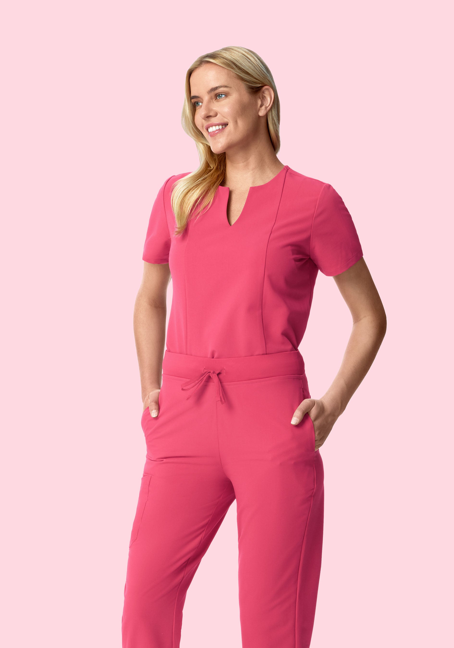 5 Pocket Notch Neck Top Carmine