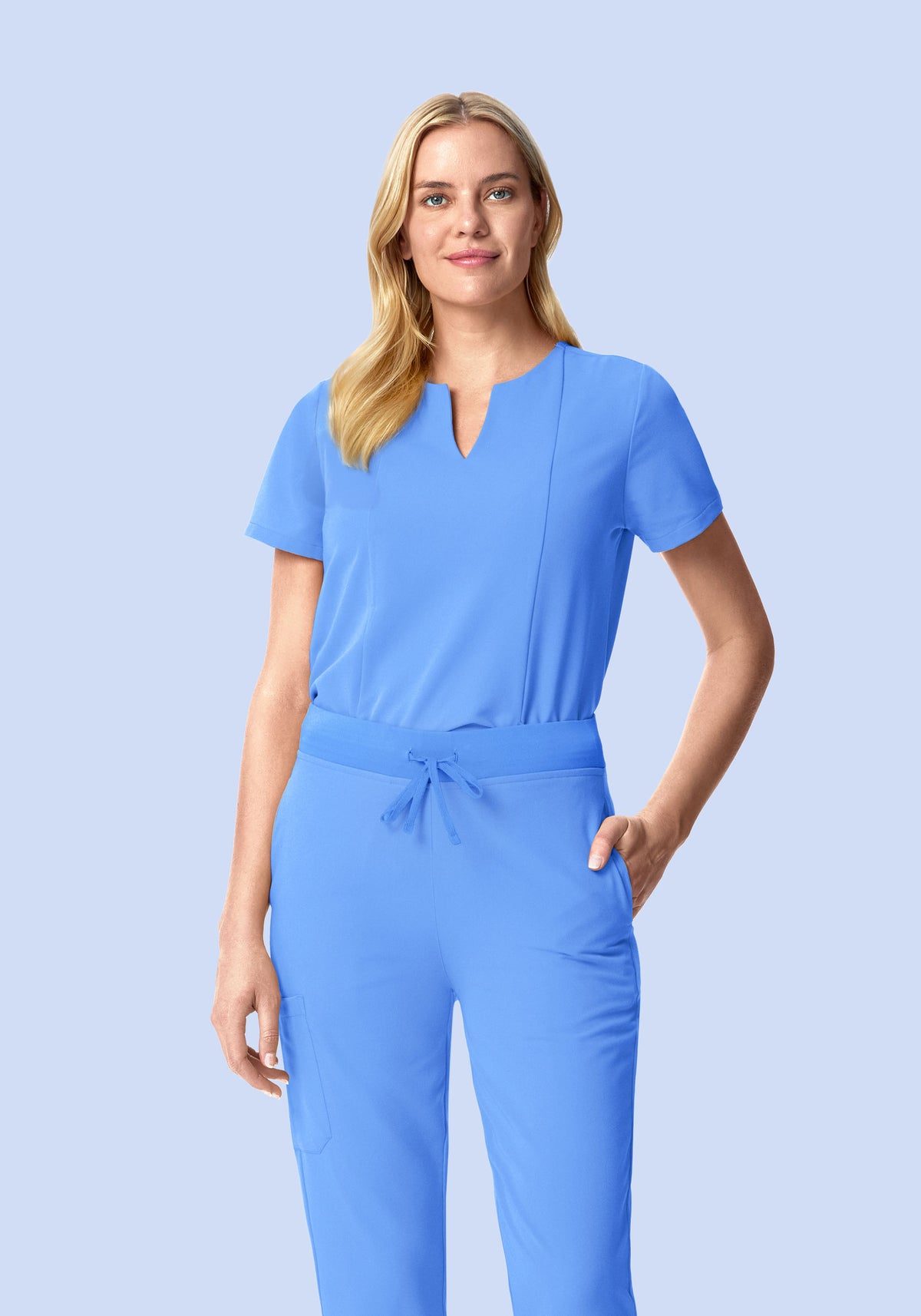 5 Pocket Notch Neck Top Ceil Blue