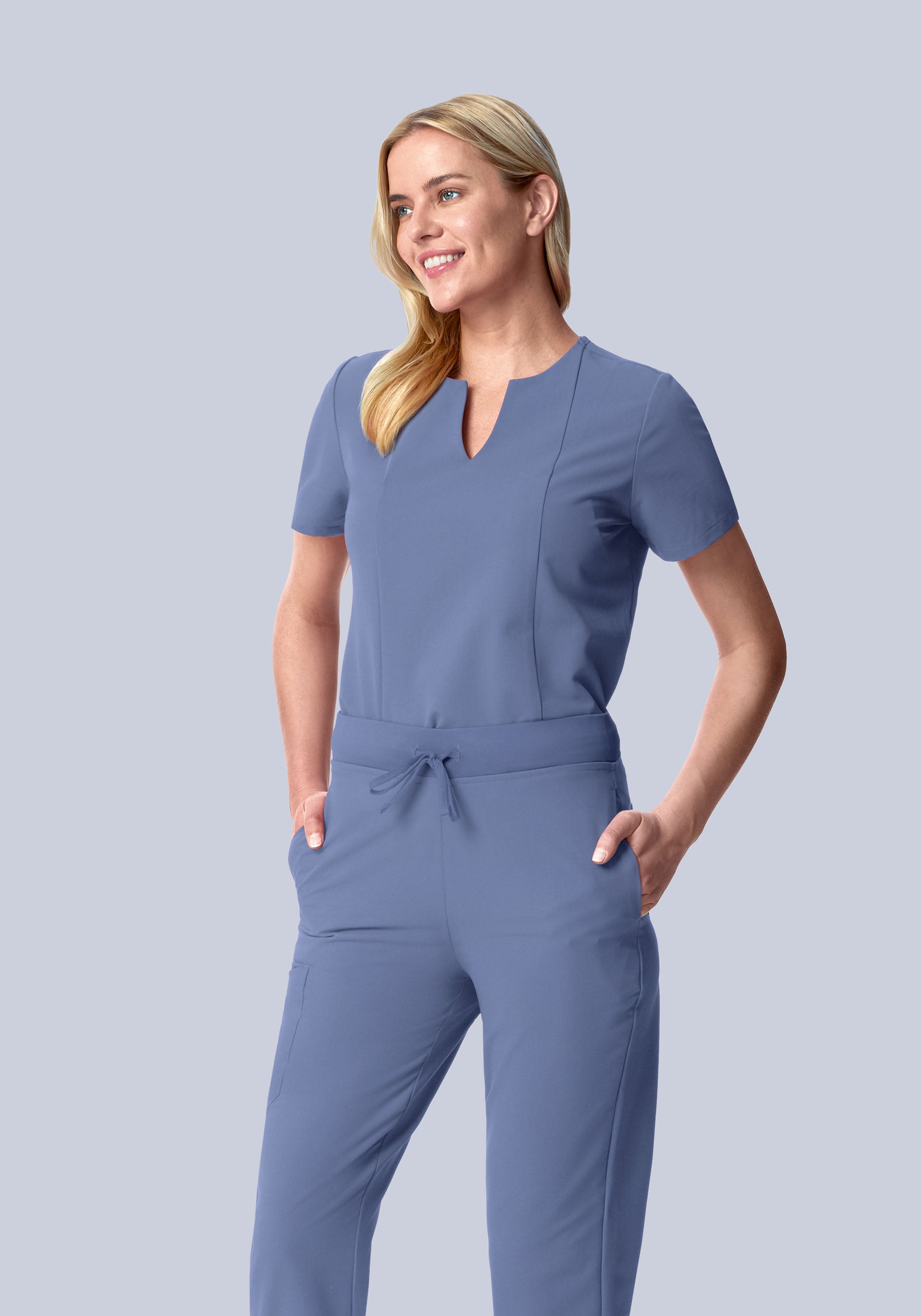 5 Pocket Notch Neck Top Periwinkle