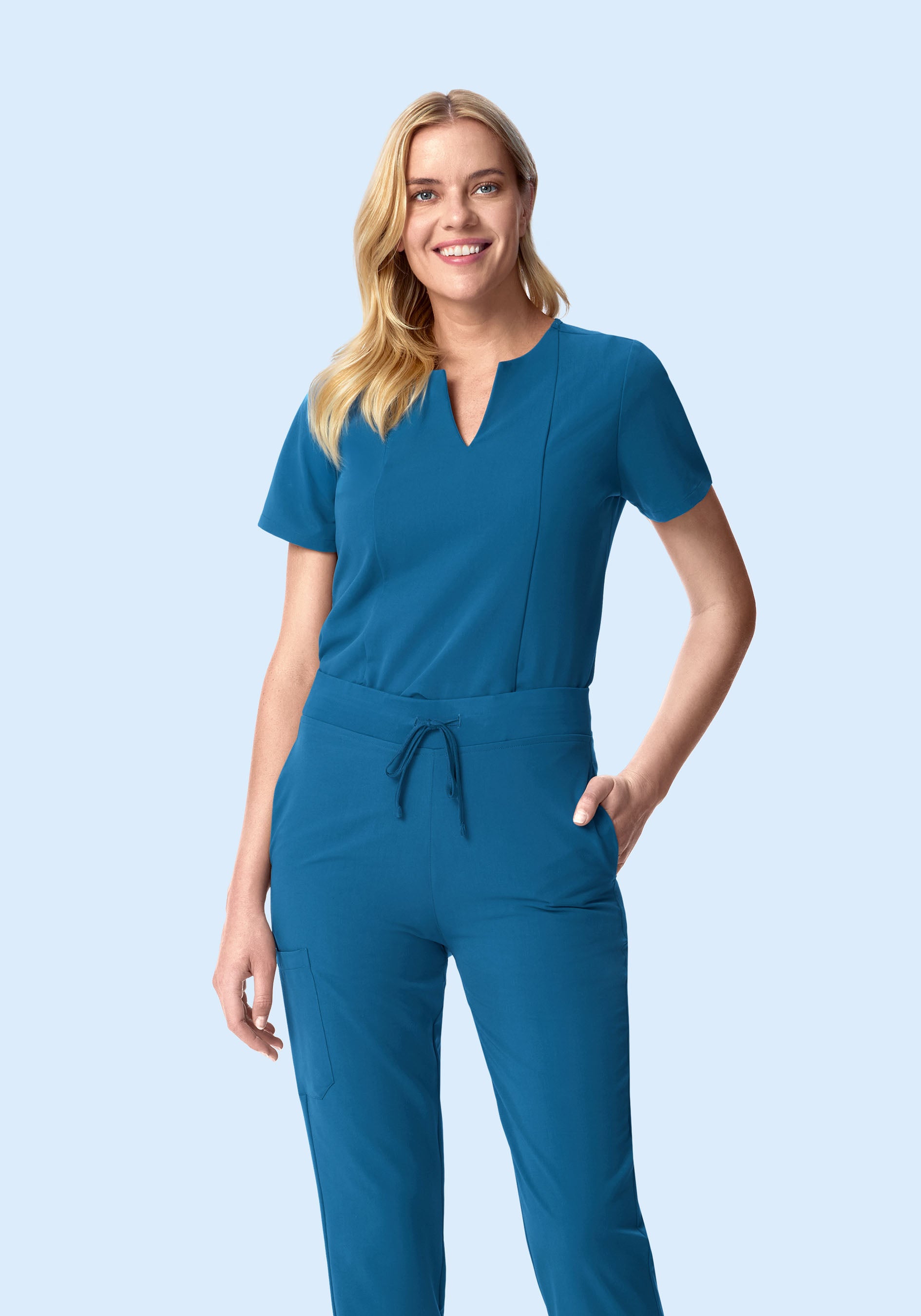 5 Pocket Notch Neck Top Vallarta Blue