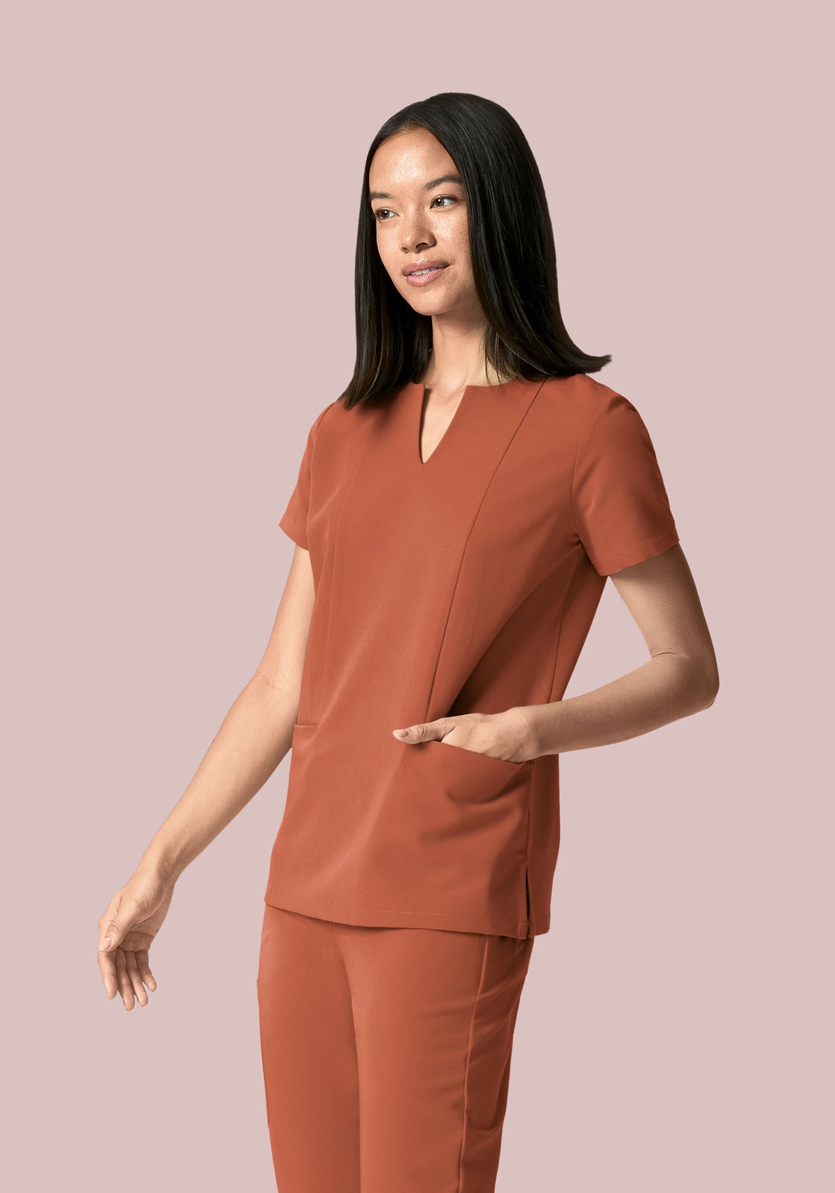 5 Pocket Notch Neck Top Chestnut