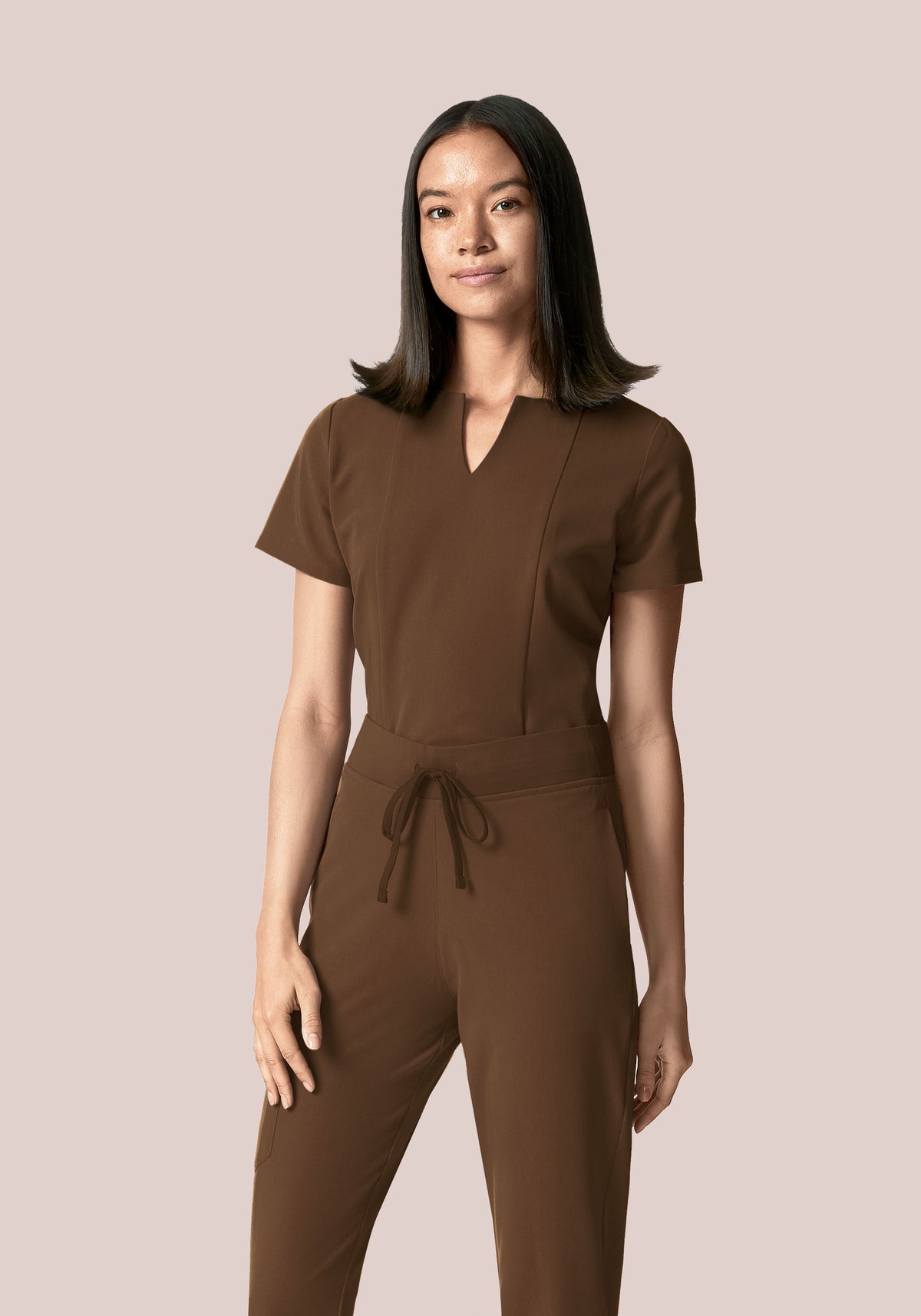 5 Pocket Notch Neck Top Chocolate Brown
