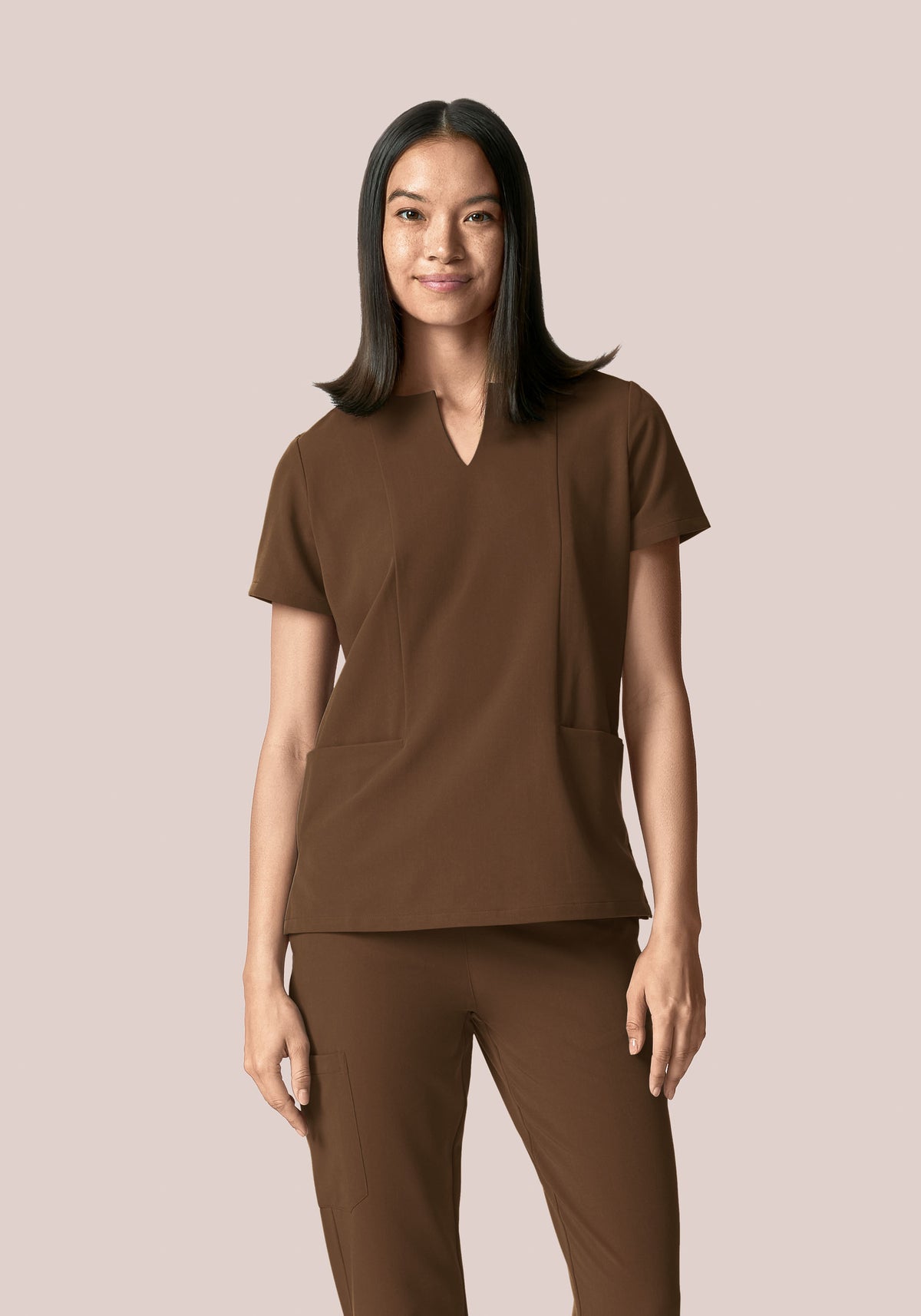 5 Pocket Notch Neck Top Chocolate Brown