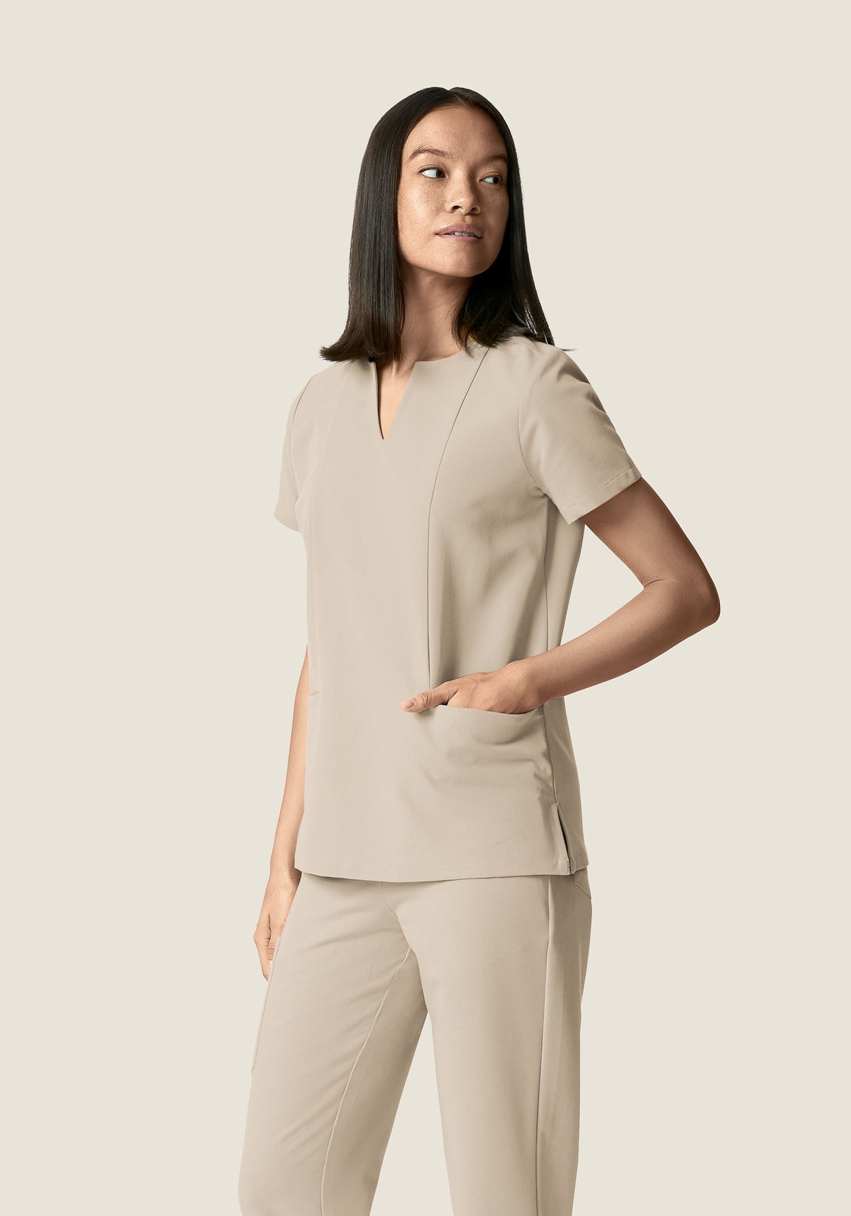 5 Pocket Notch Neck Top Khaki