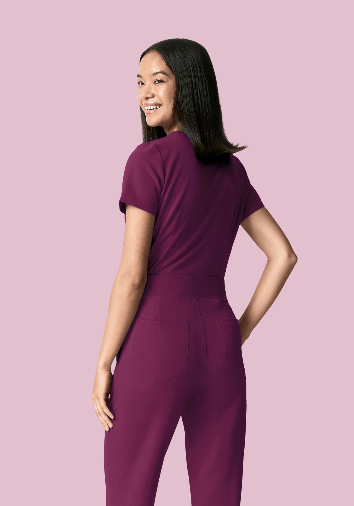 5 Pocket Notch Neck Top Plum