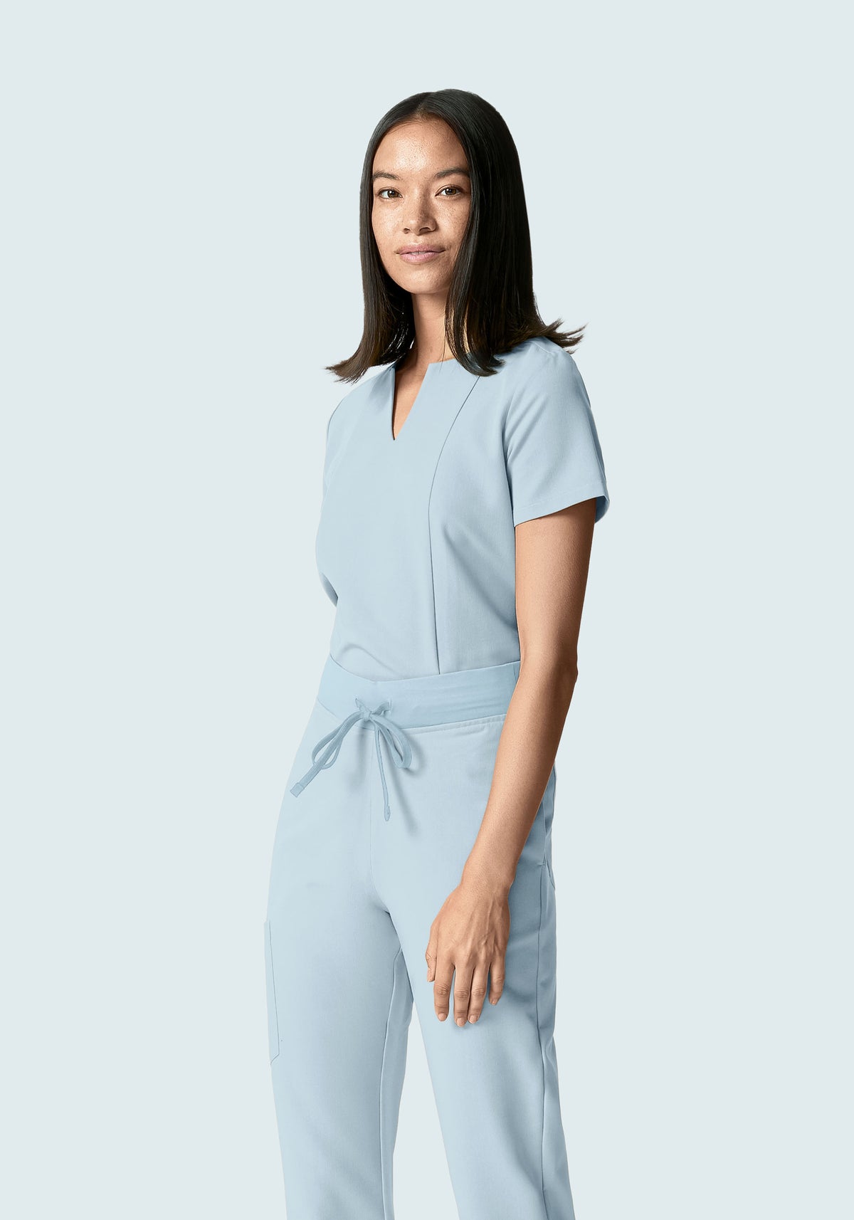 5 Pocket Notch Neck Top Powder Blue