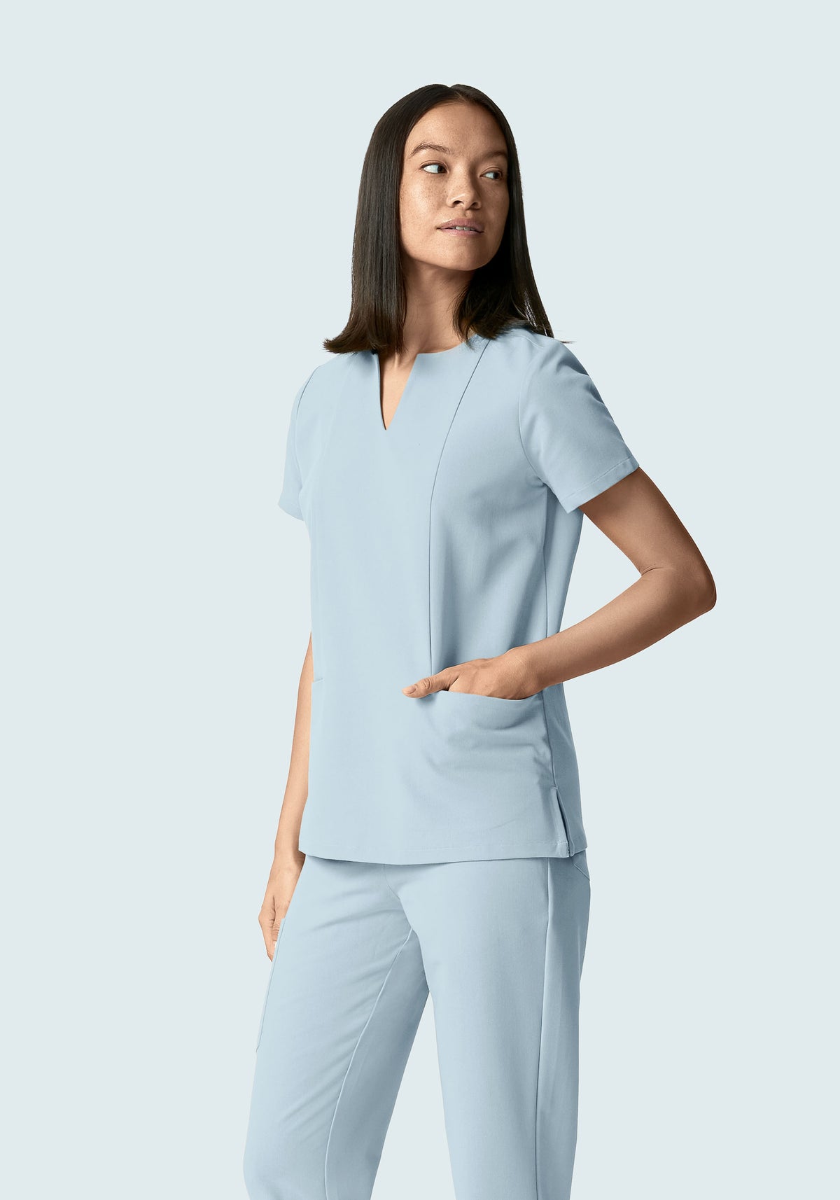 5 Pocket Notch Neck Top Powder Blue