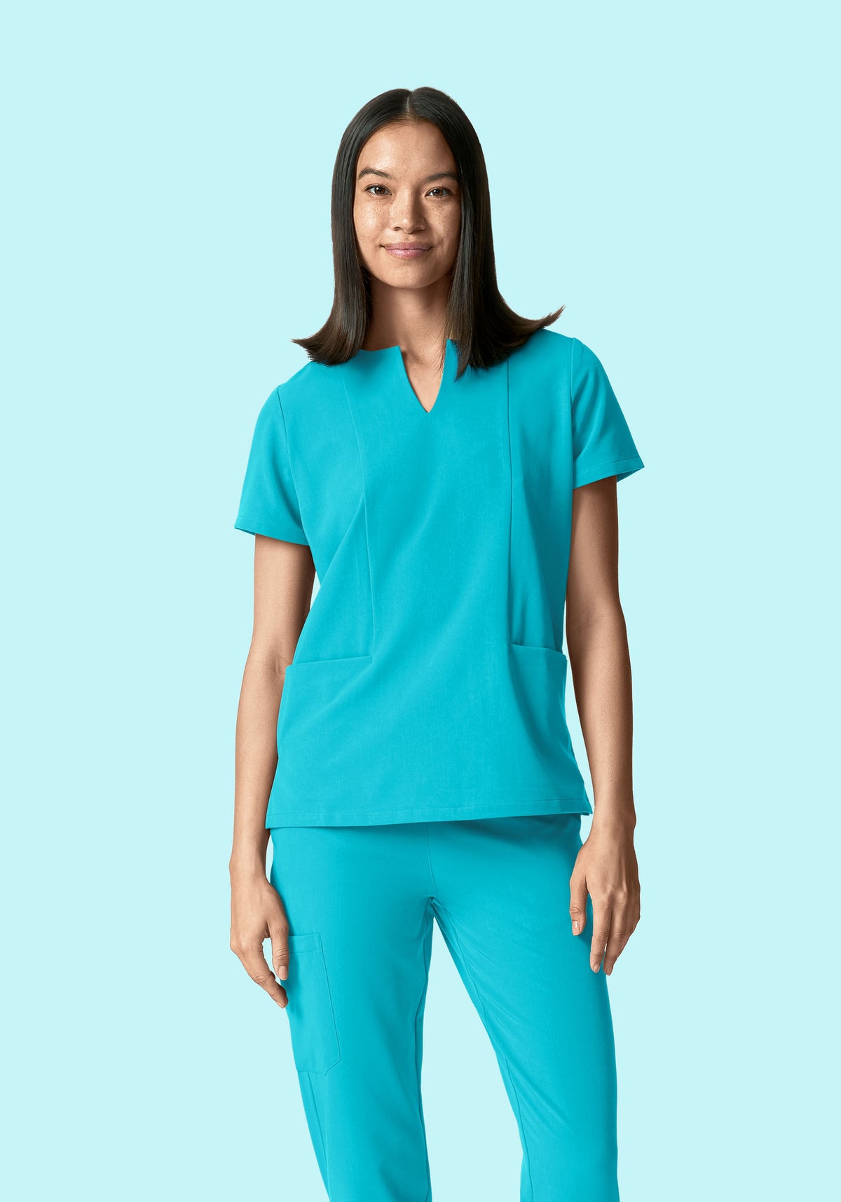 5 Pocket Notch Neck Top Teal