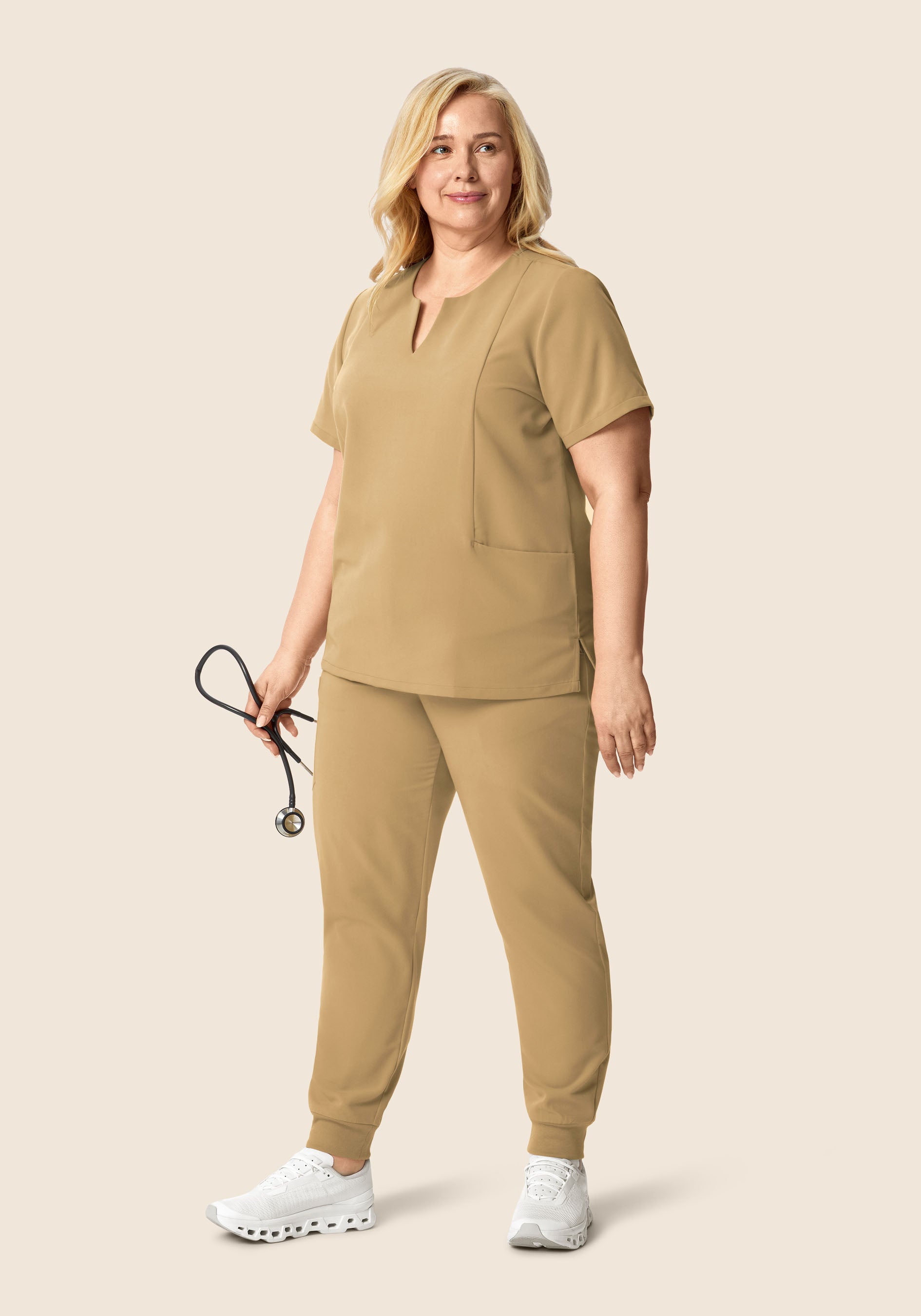 5 Pocket Notch Neck Top Latte