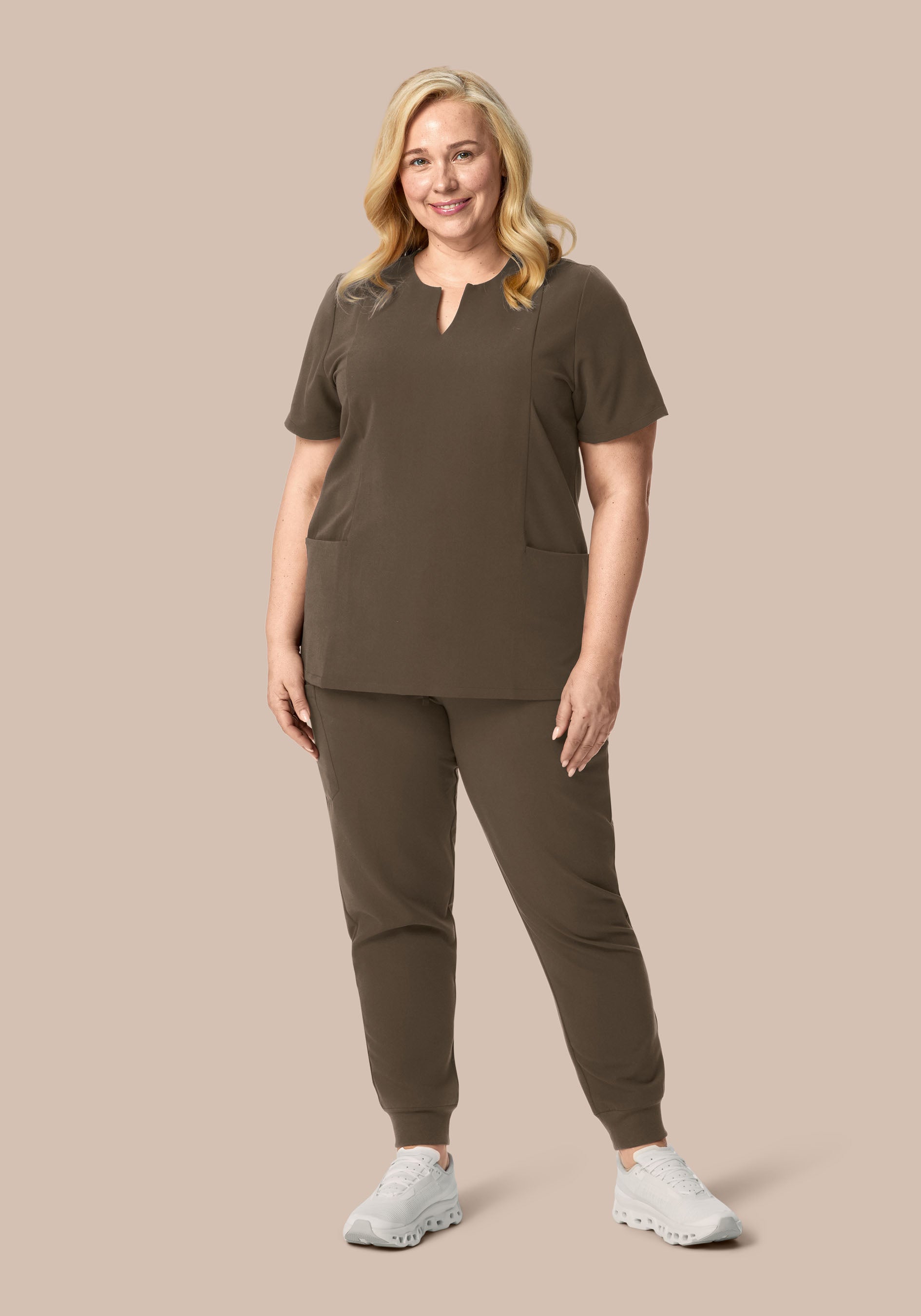 5 Pocket Notch Neck Top Truffle