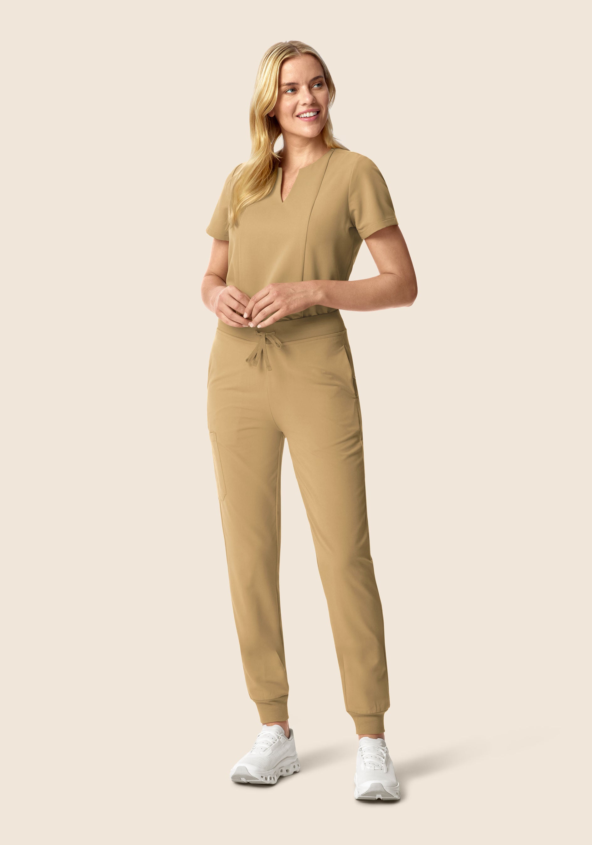 5 Pocket Notch Neck Top Latte