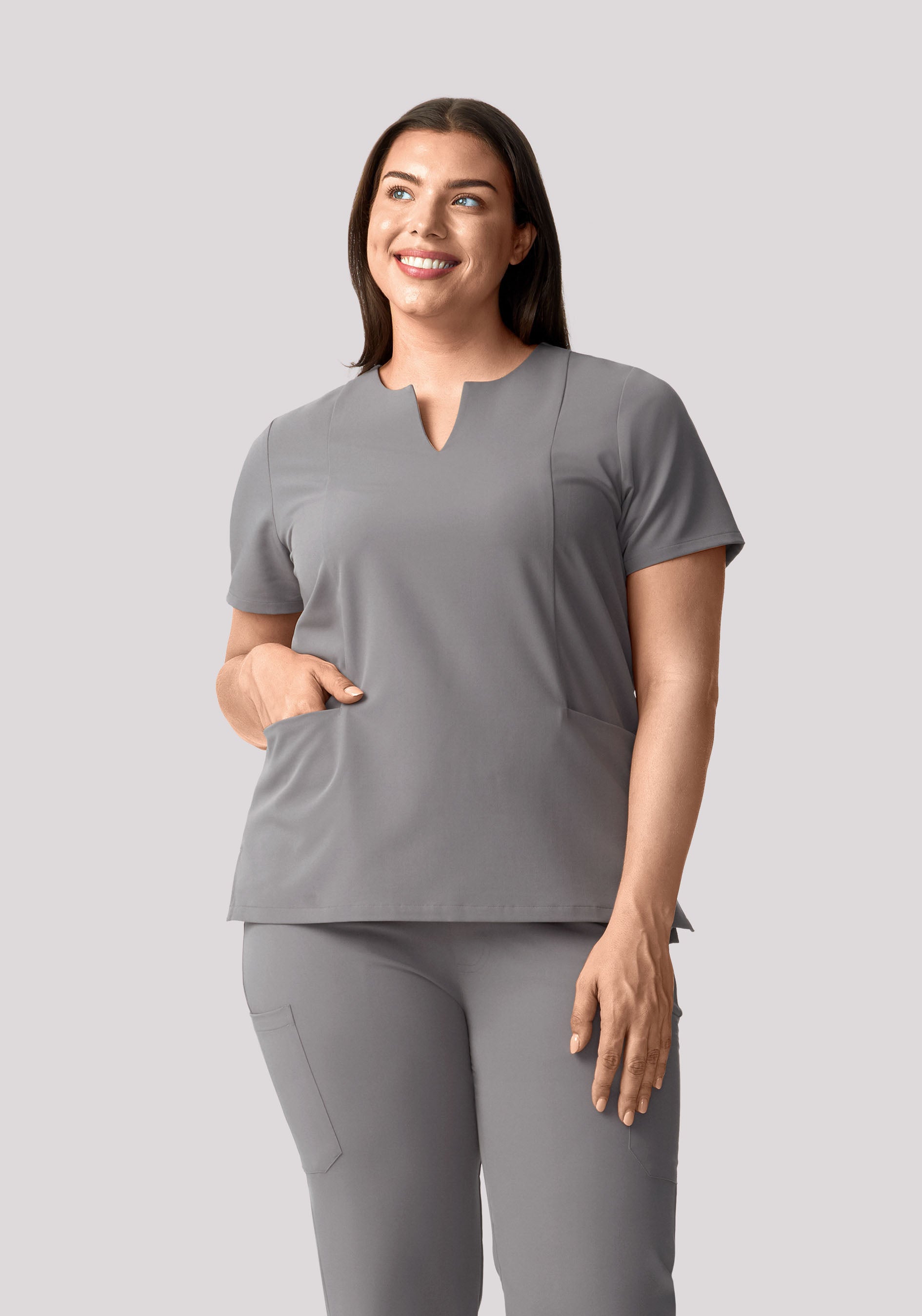 5 Pocket Notch Neck Top Oslo Gray