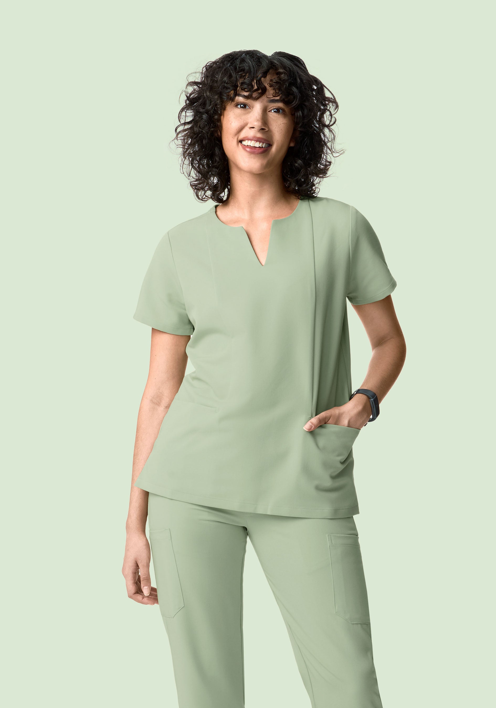 5 Pocket Notch Neck Top Green Tea