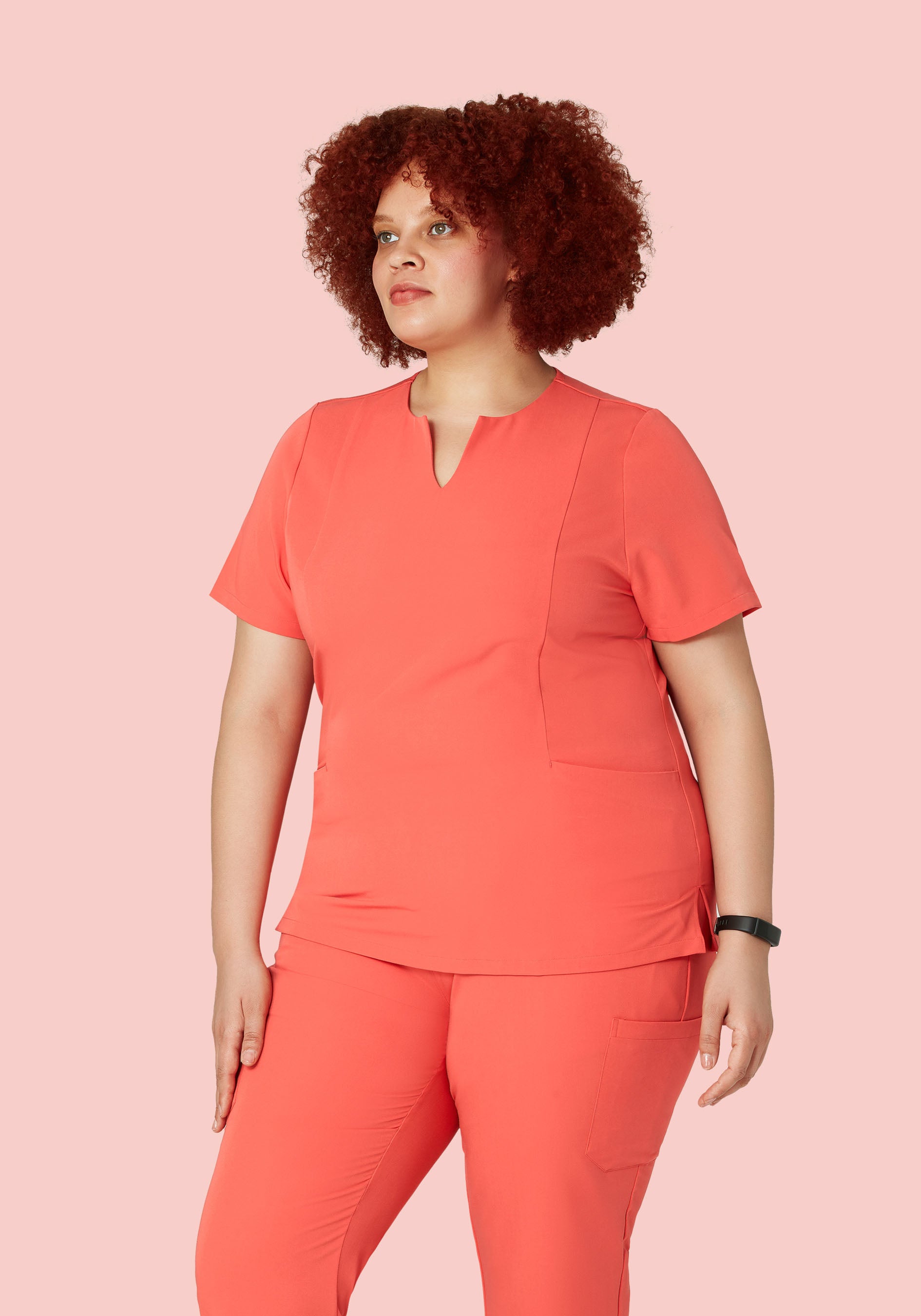 5 Pocket Notch Neck Top Coral