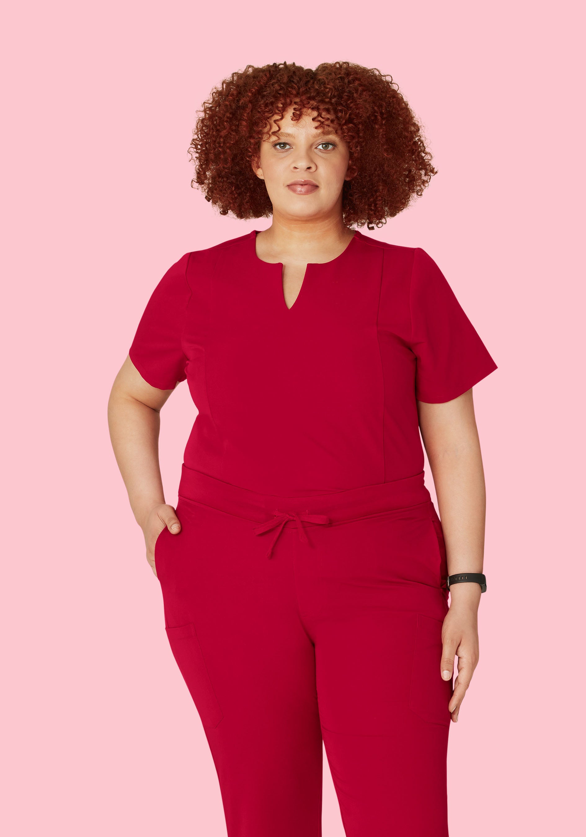 5 Pocket Notch Neck Top Crimson