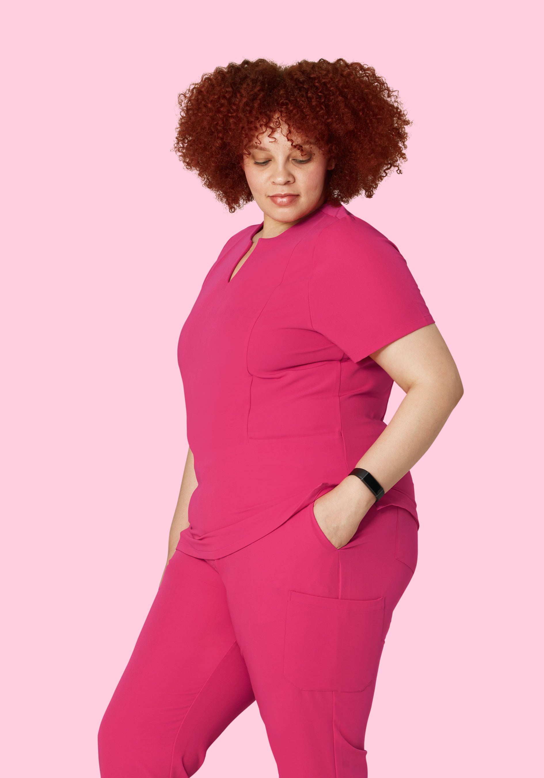 5 Pocket Notch Neck Top Hot Pink