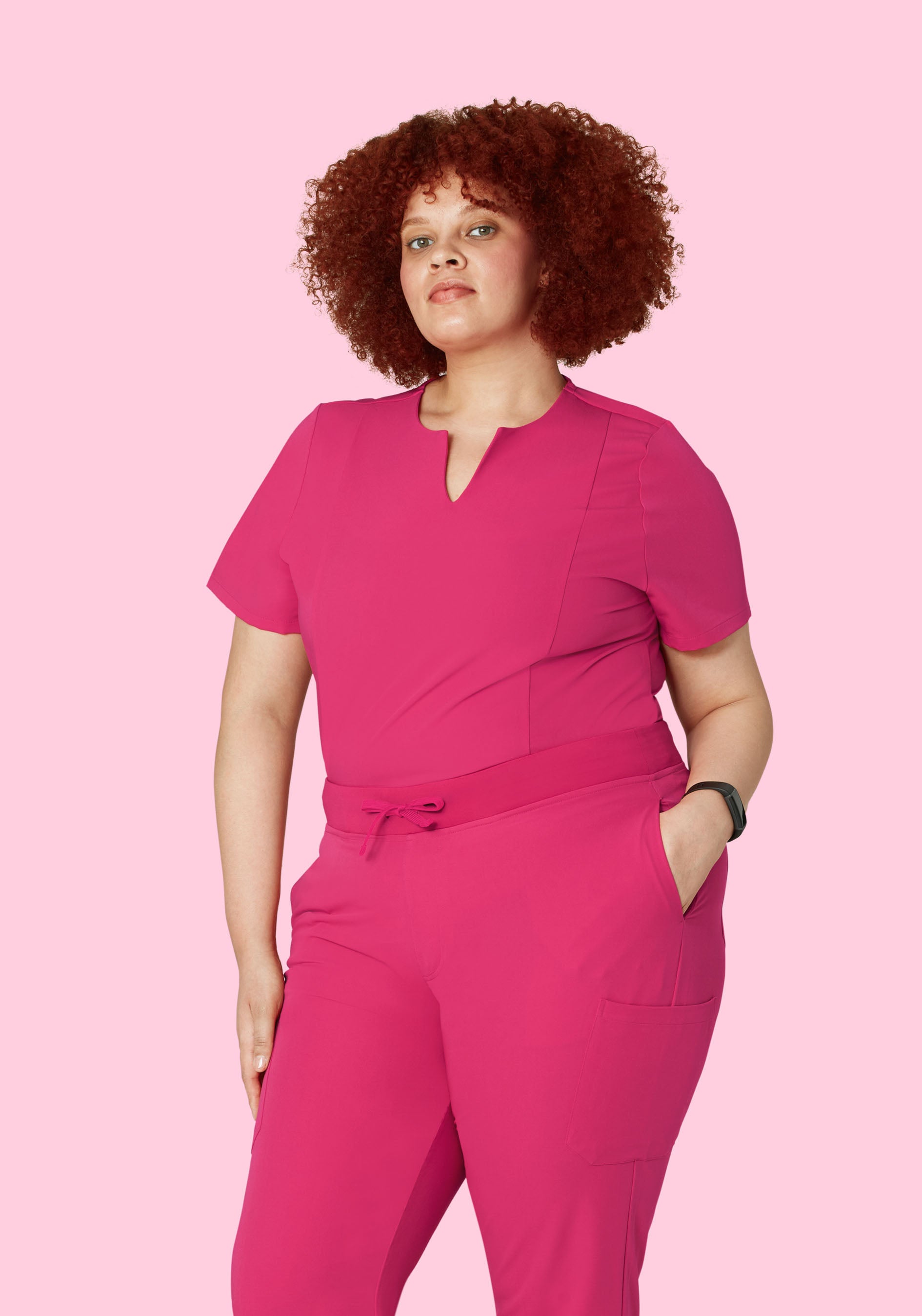 5 Pocket Notch Neck Top Hot Pink