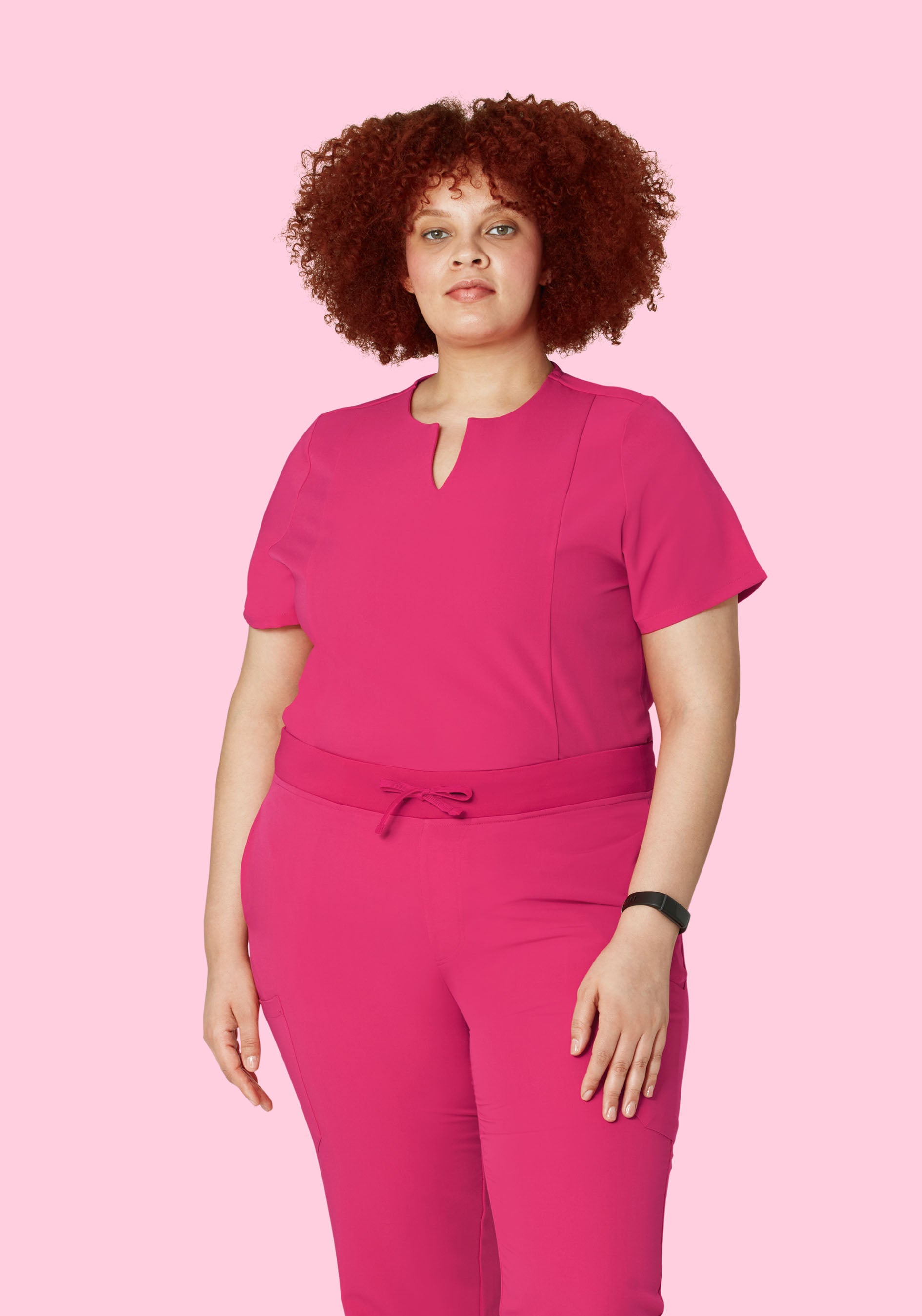 5 Pocket Notch Neck Top Hot Pink