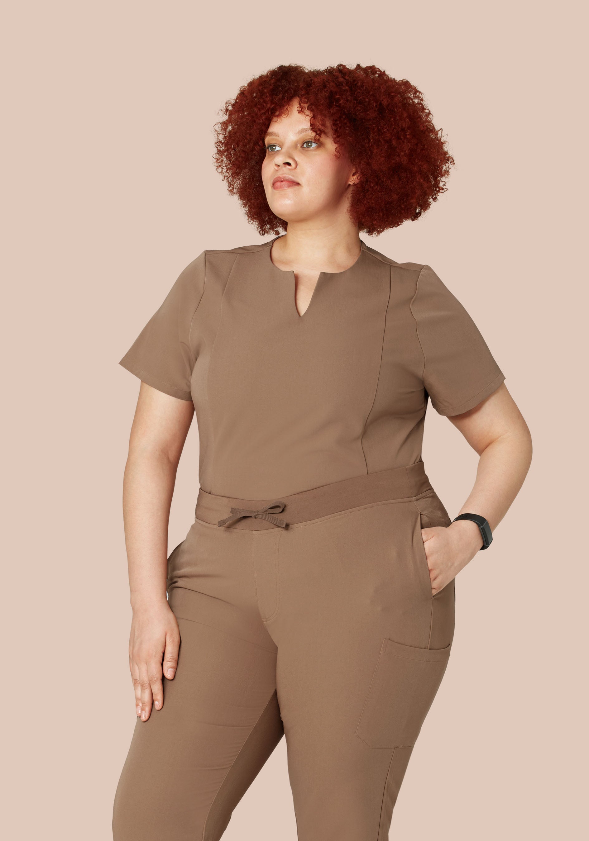 5 Pocket Notch Neck Top Mocha