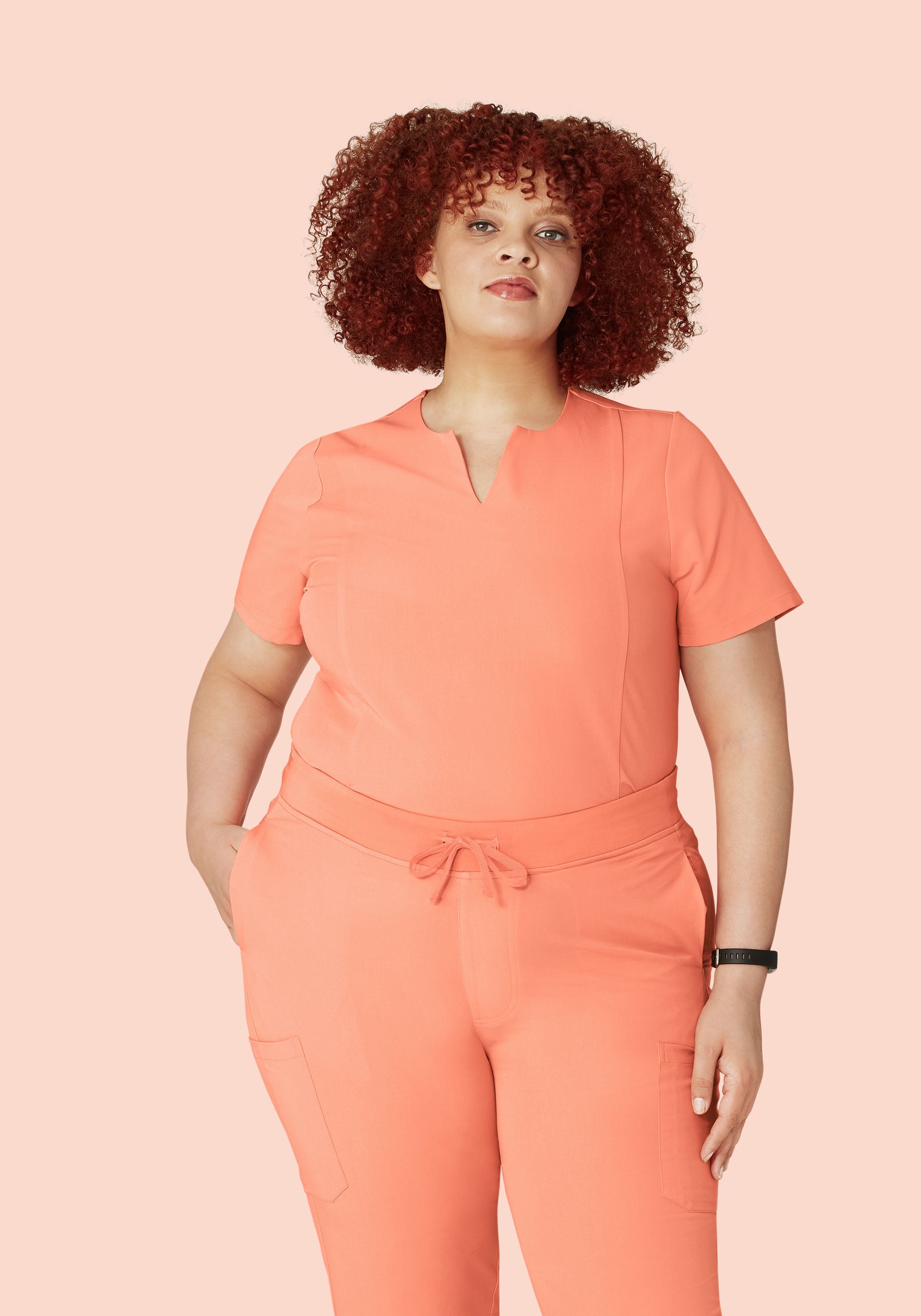 5 Pocket Notch Neck Top Peach