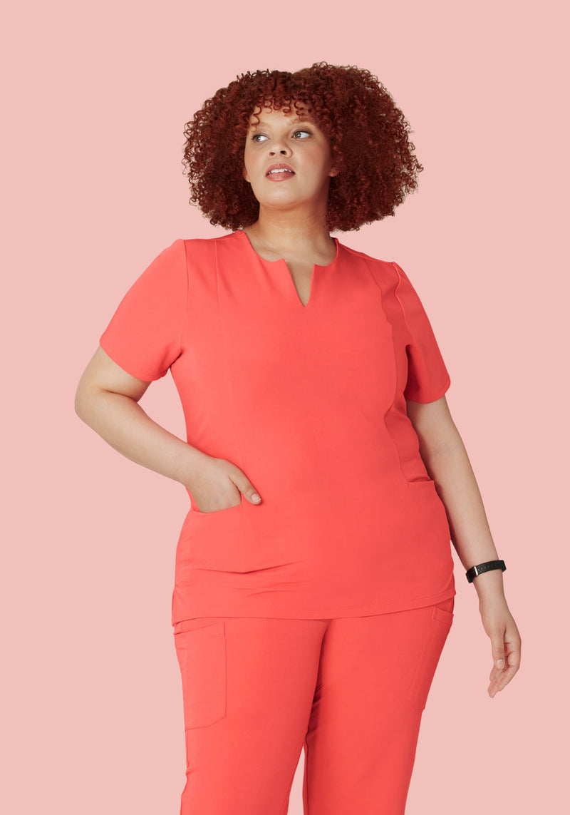 5 Pocket Notch Neck Top Sunkissed Coral