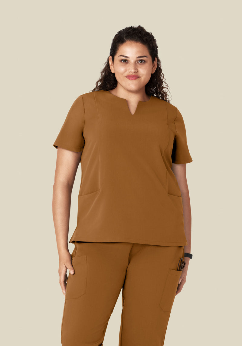 5 Pocket Notch Neck Top Camel