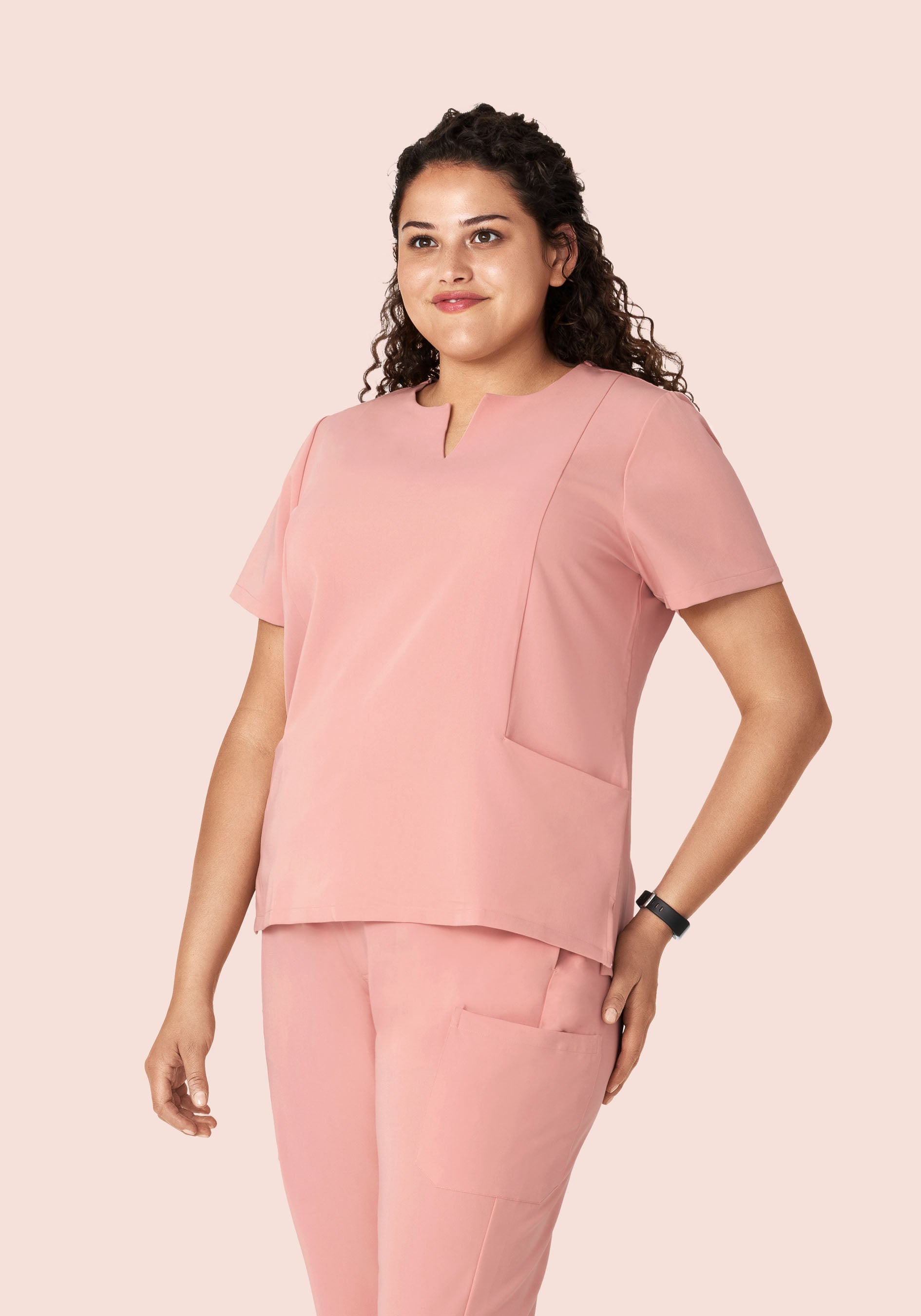 5 Pocket Notch Neck Top Dusty Pink