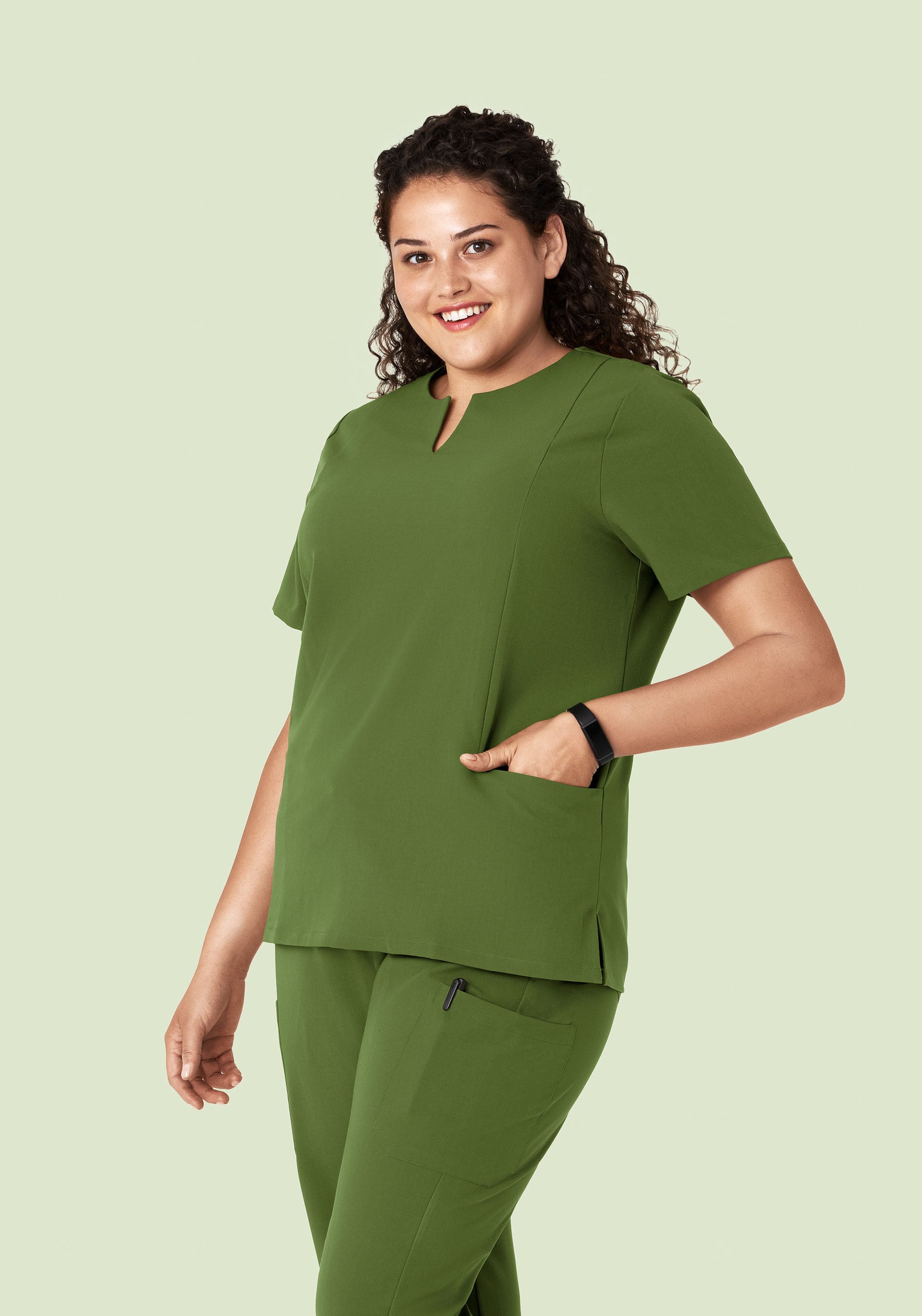 5 Pocket Notch Neck Top Moss