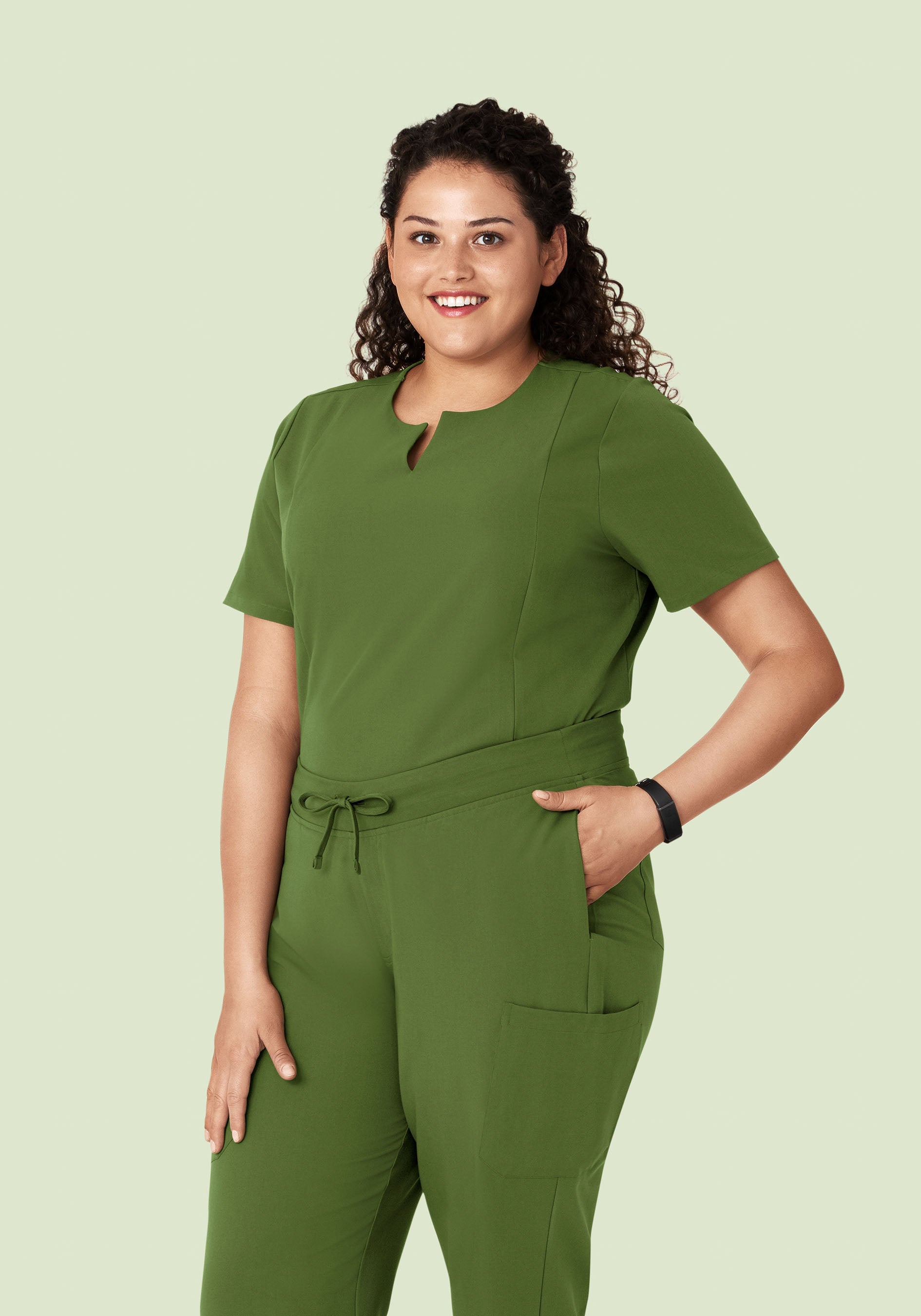 5 Pocket Notch Neck Top Moss