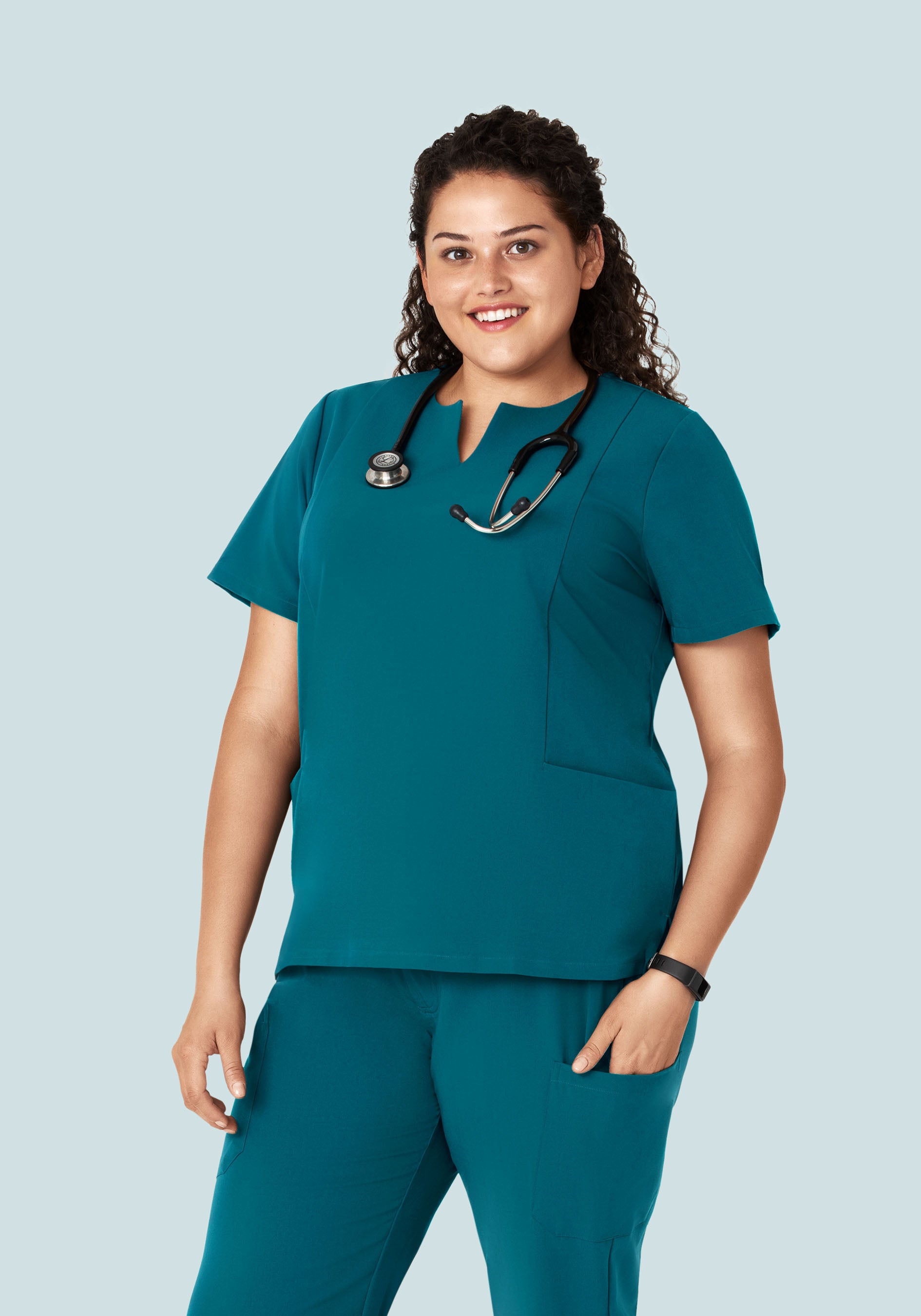 5 Pocket Notch Neck Top Peacock