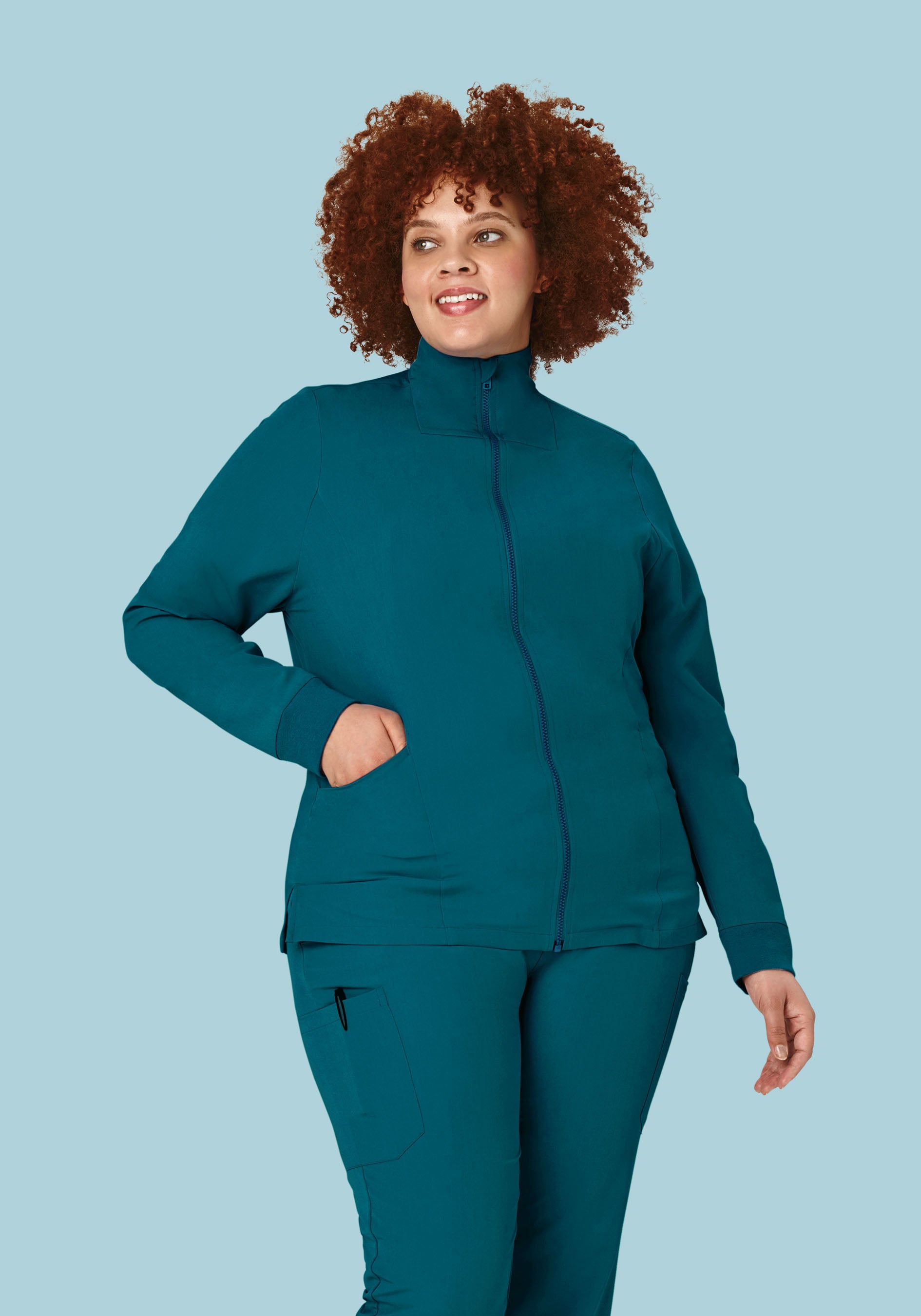 Women's Modern Scrub Jacket Caribbean Blue Mandala Scrubs