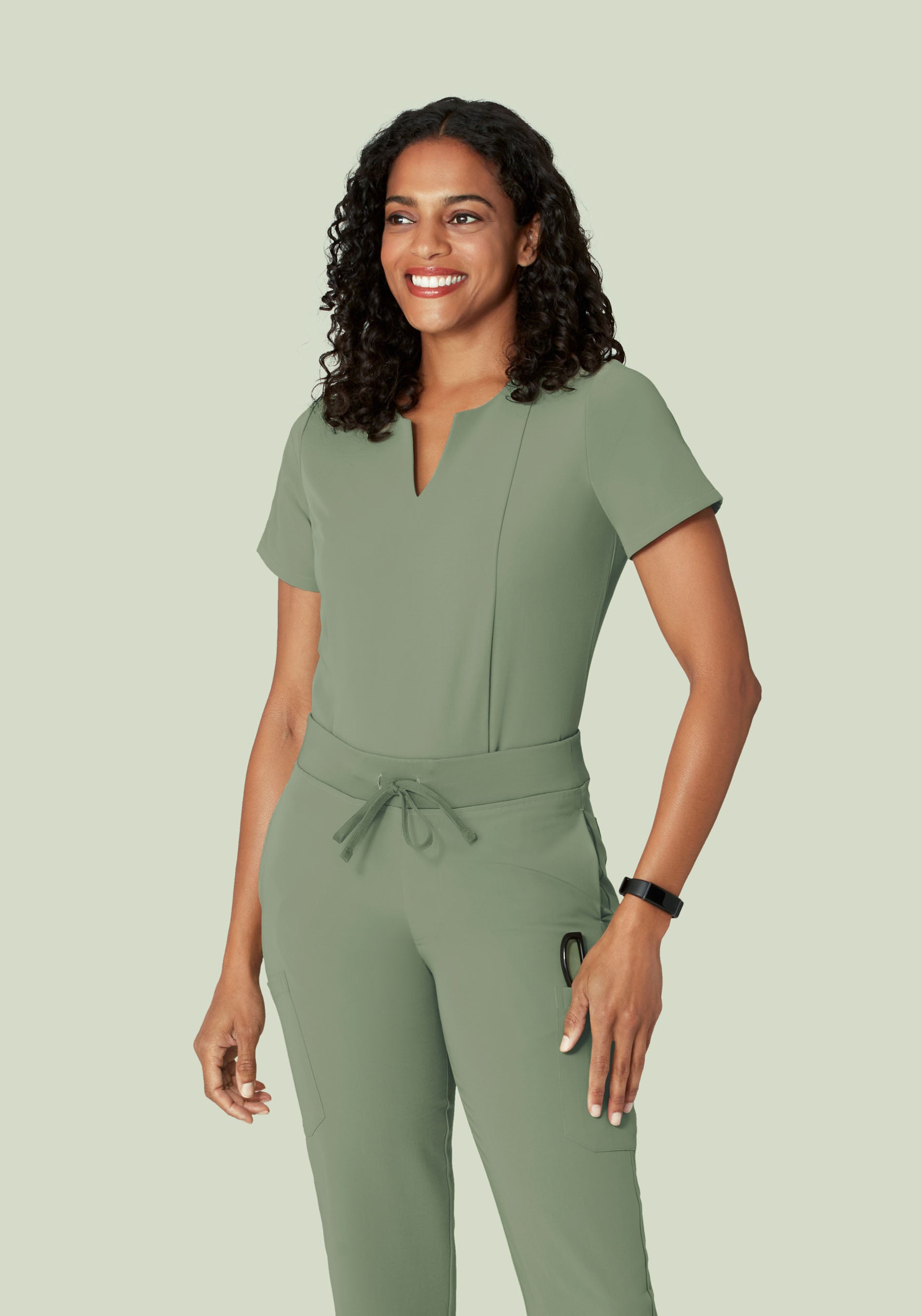 5 Pocket Notch Neck Top Cool Sage