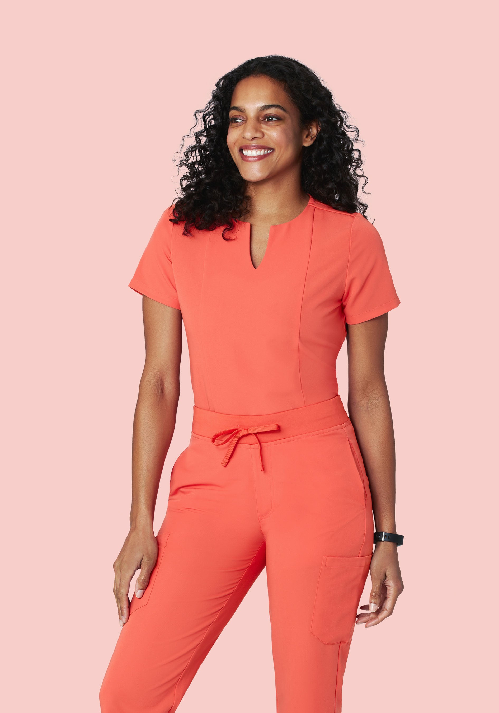 5 Pocket Notch Neck Top Coral