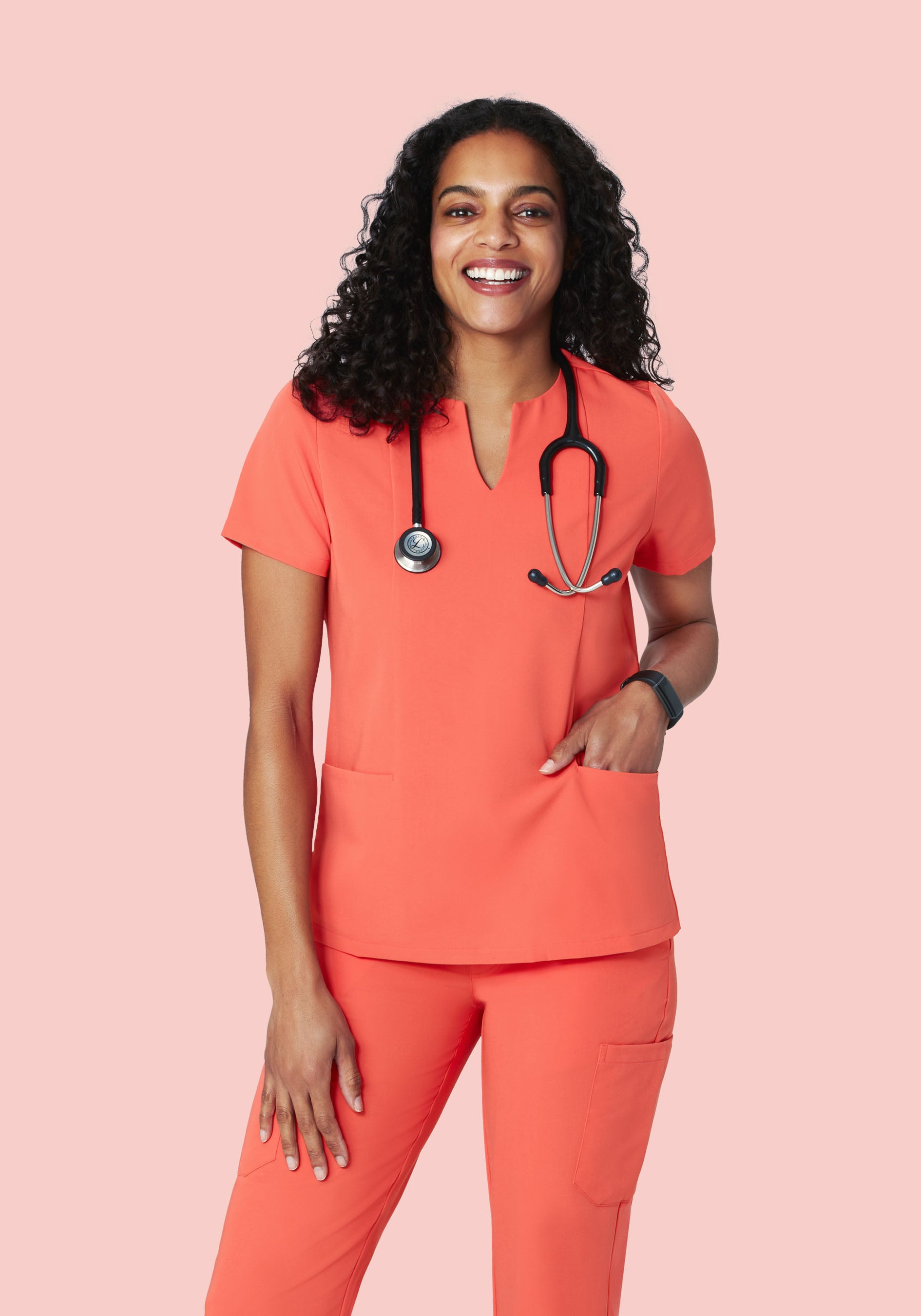 5 Pocket Notch Neck Top Coral