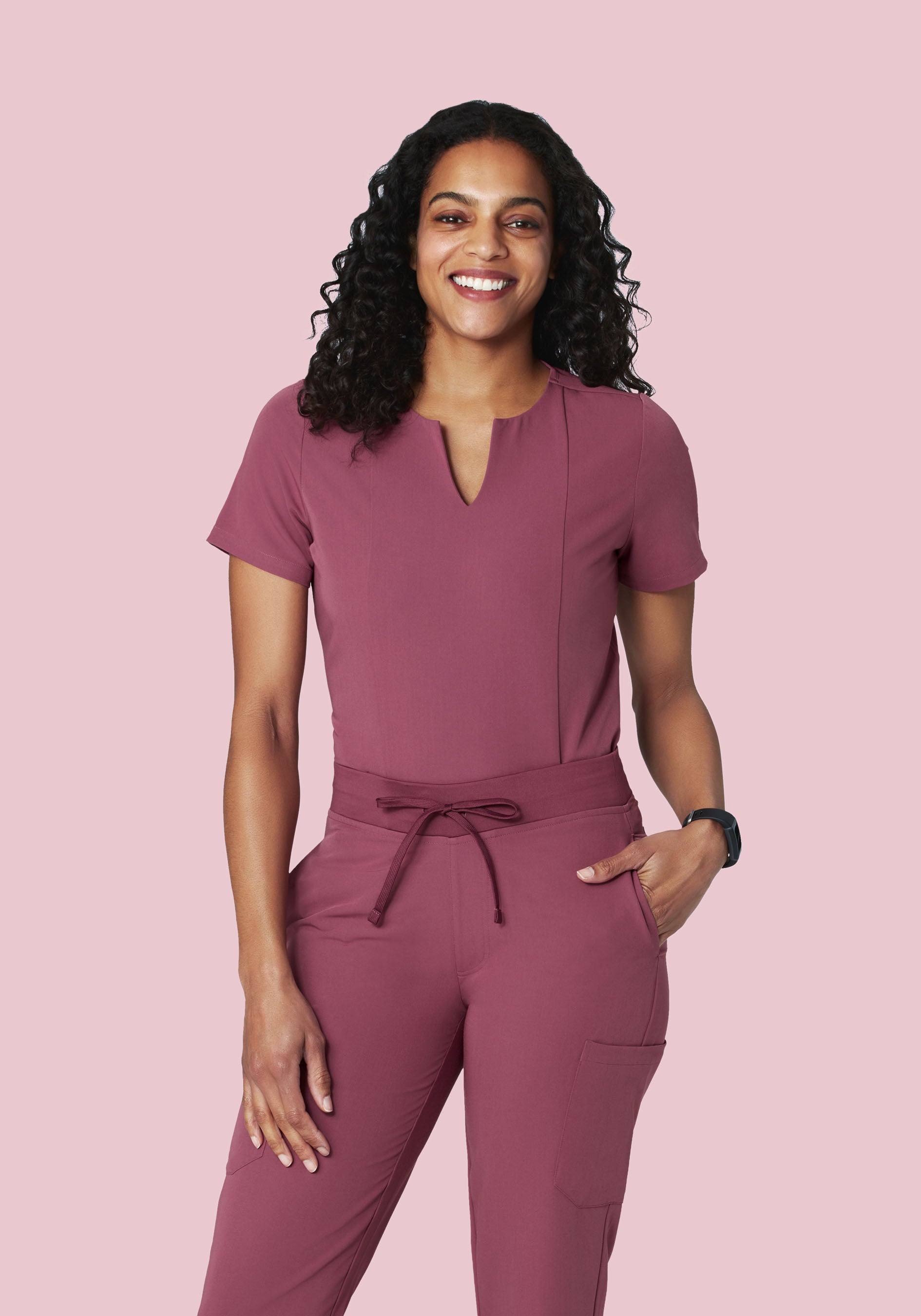 5 Pocket Notch Neck Top Deep Mauve
