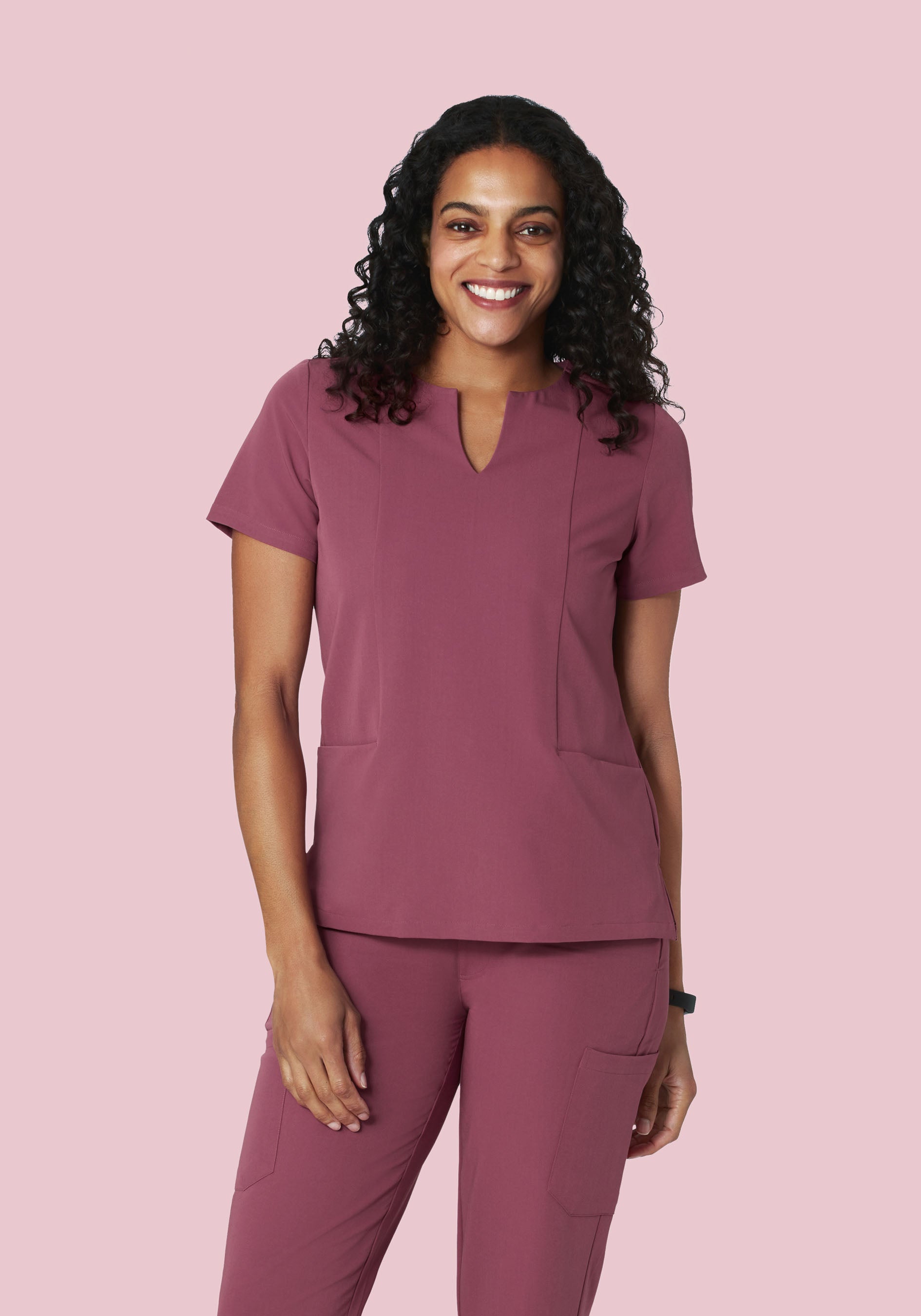 5 Pocket Notch Neck Top Deep Mauve